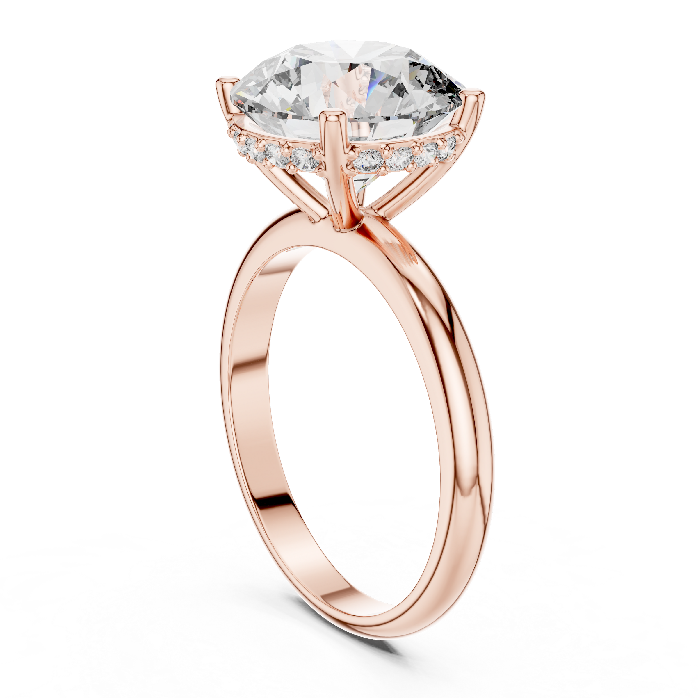 1–5 Carat Round Lab-Grown Diamond Solitaire Ring with Hidden Halo – Classic Plain Band in 18K