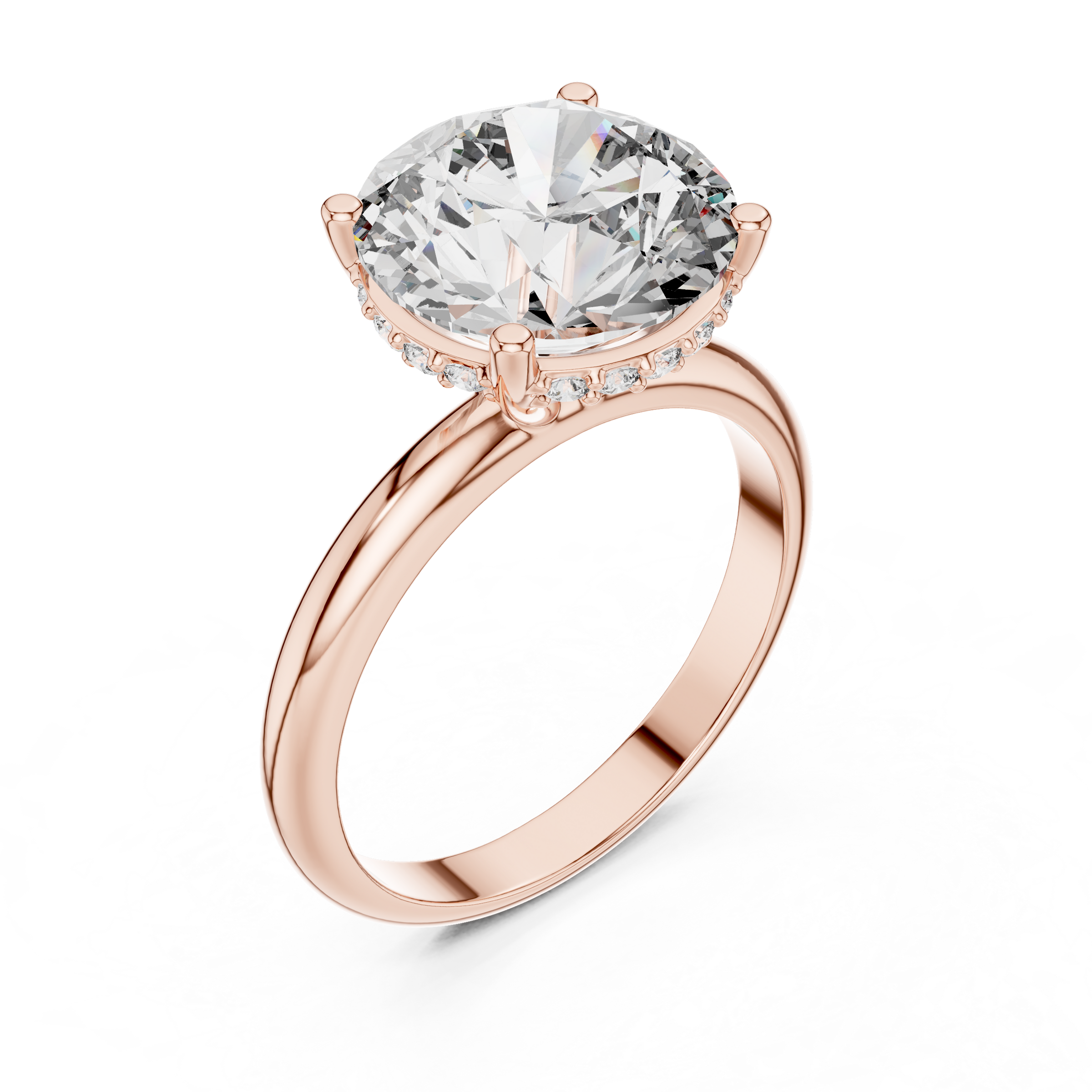1–5 Carat Round Lab-Grown Diamond Solitaire Ring with Hidden Halo – Classic Plain Band in 18K