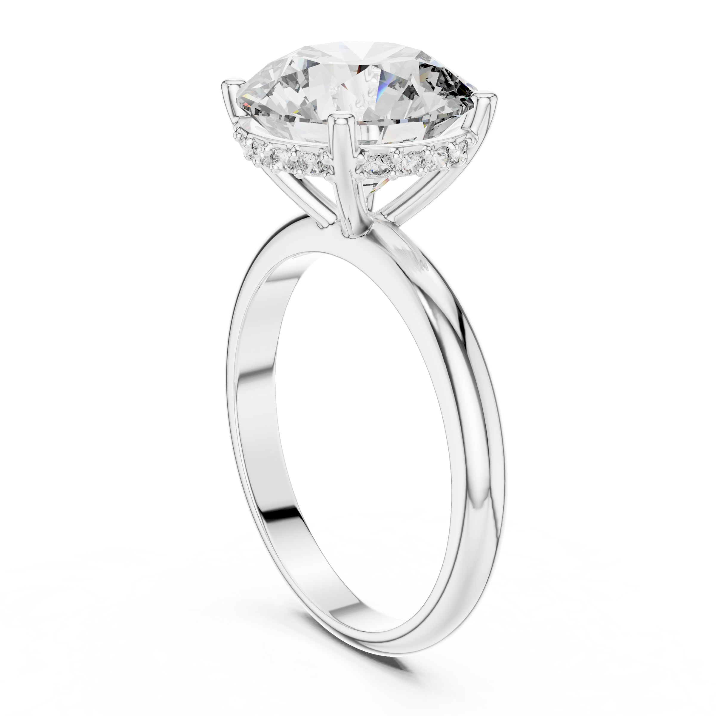 1–5 Carat Round Lab-Grown Diamond Solitaire Ring with Hidden Halo – Classic Plain Band in 18K