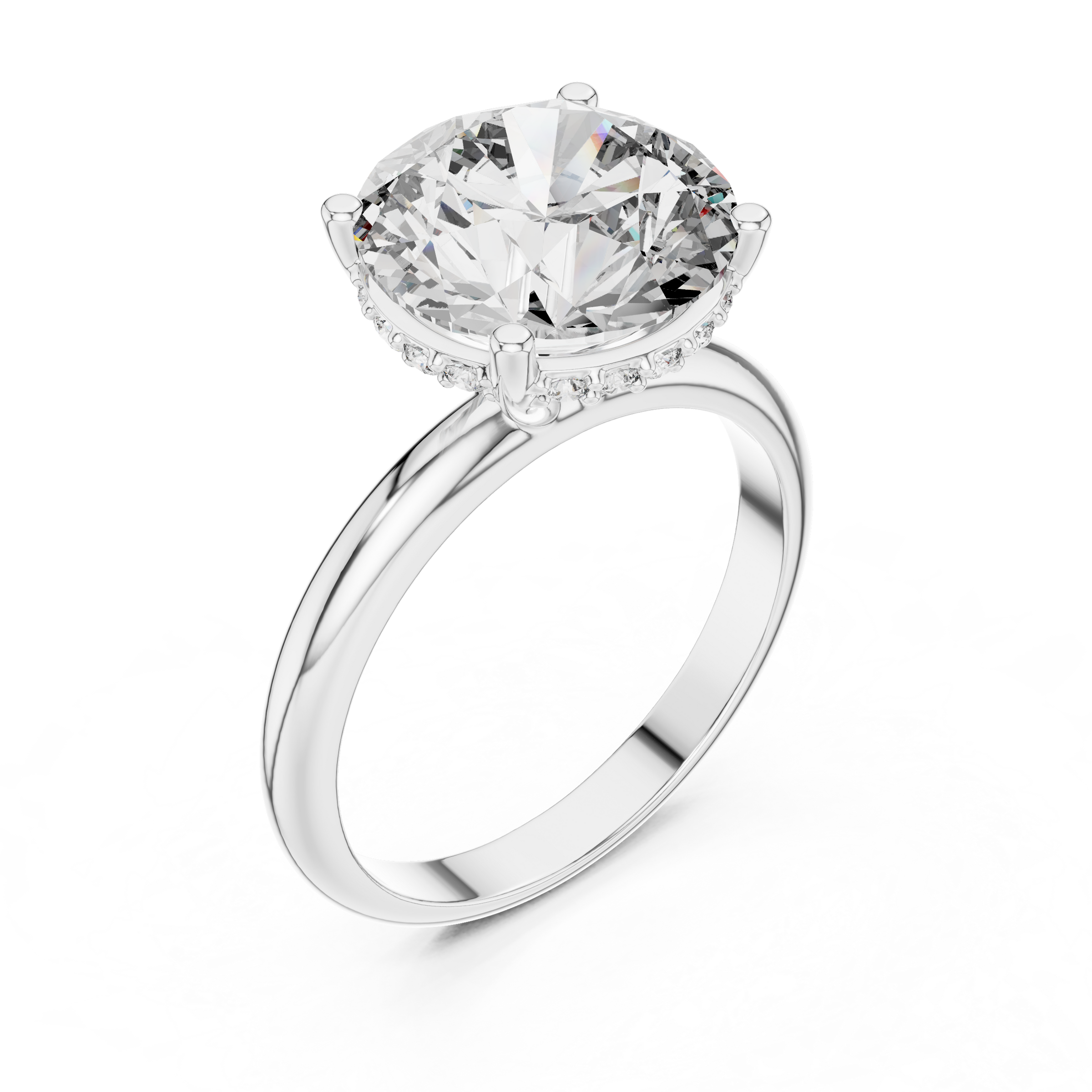 1–5 Carat Round Lab-Grown Diamond Solitaire Ring with Hidden Halo – Classic Plain Band in 18K