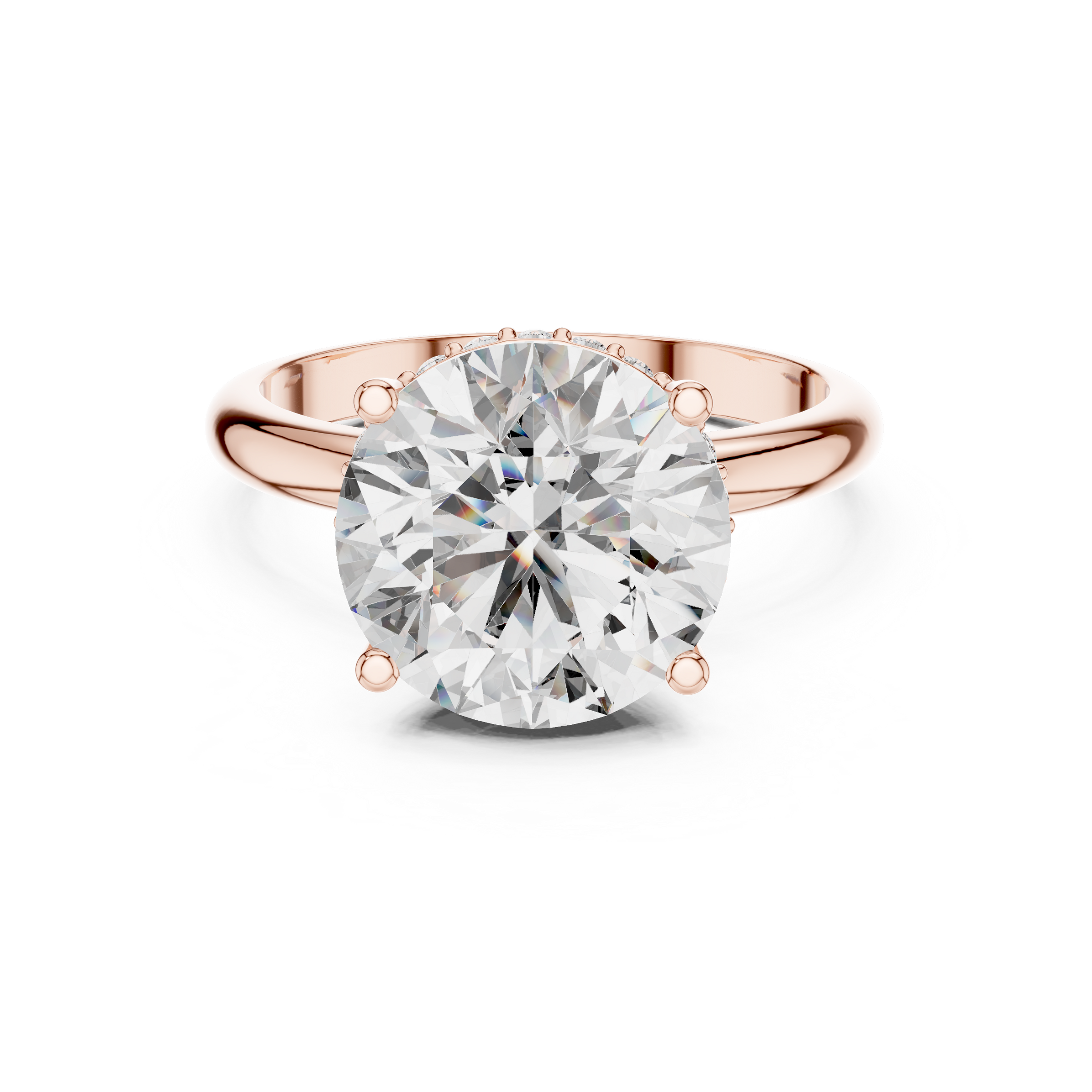 1–5 Carat Round Lab-Grown Diamond Solitaire Ring with Hidden Halo – Classic Plain Band in 18K