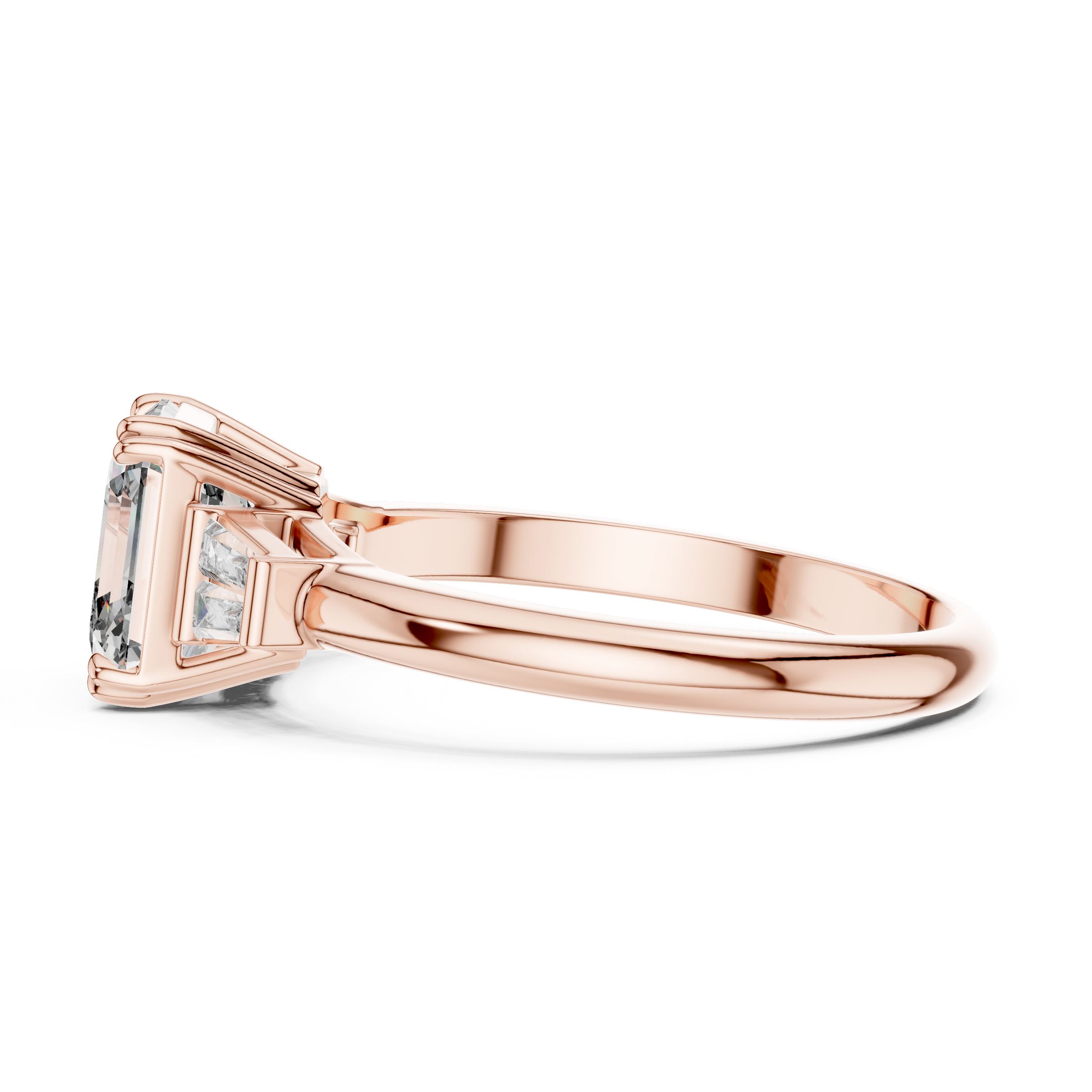 1–5 Carat Square Emerald Cut Lab-Grown Diamond Solitaire Trilogy Ring in 18K Gold – Baguette Side Stones