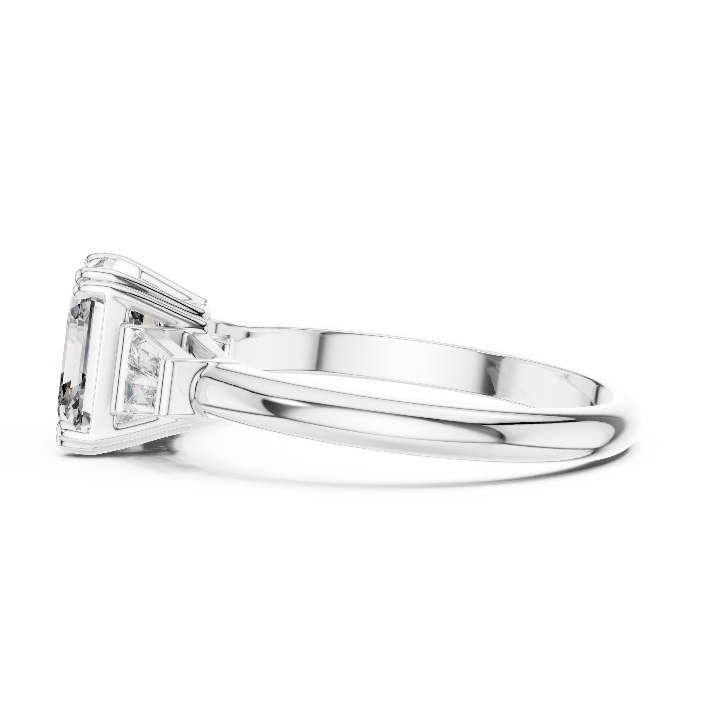 1–5 Carat Square Emerald Cut Lab-Grown Diamond Solitaire Trilogy Ring in 18K Gold – Baguette Side Stones