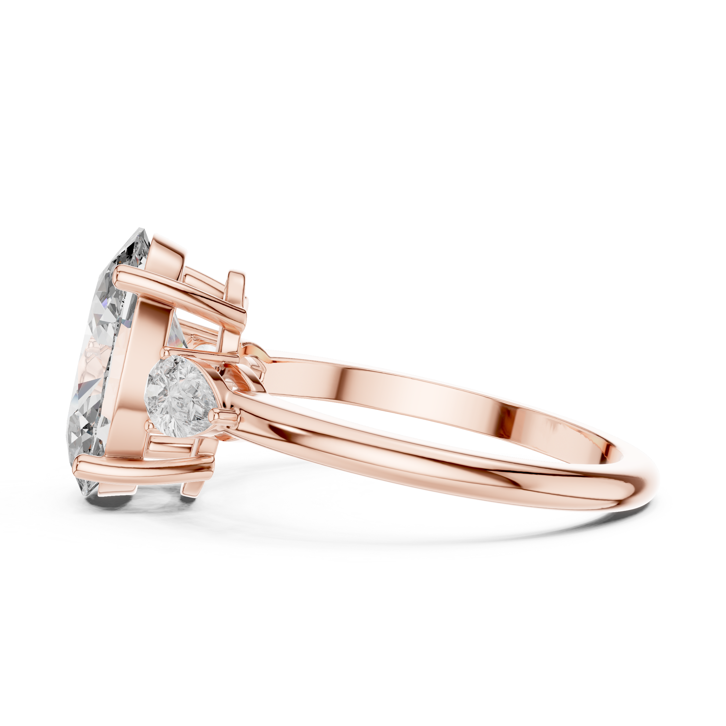 1–5 Carat Oval Cut Lab-Grown Diamond Solitaire Trilogy Ring in 18K Gold – Pear Side Stones