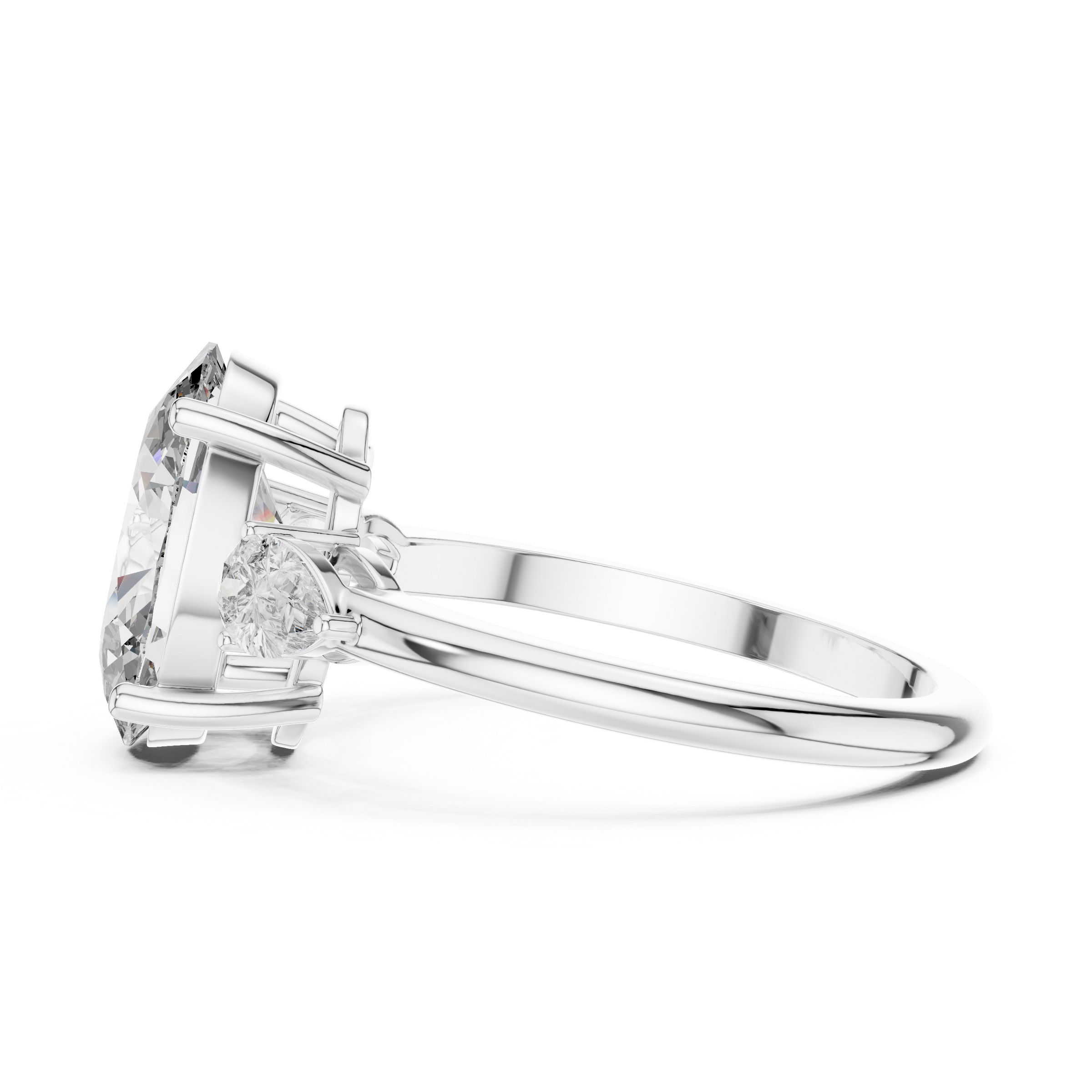 1–5 Carat Oval Cut Lab-Grown Diamond Solitaire Trilogy Ring in 18K Gold – Pear Side Stones