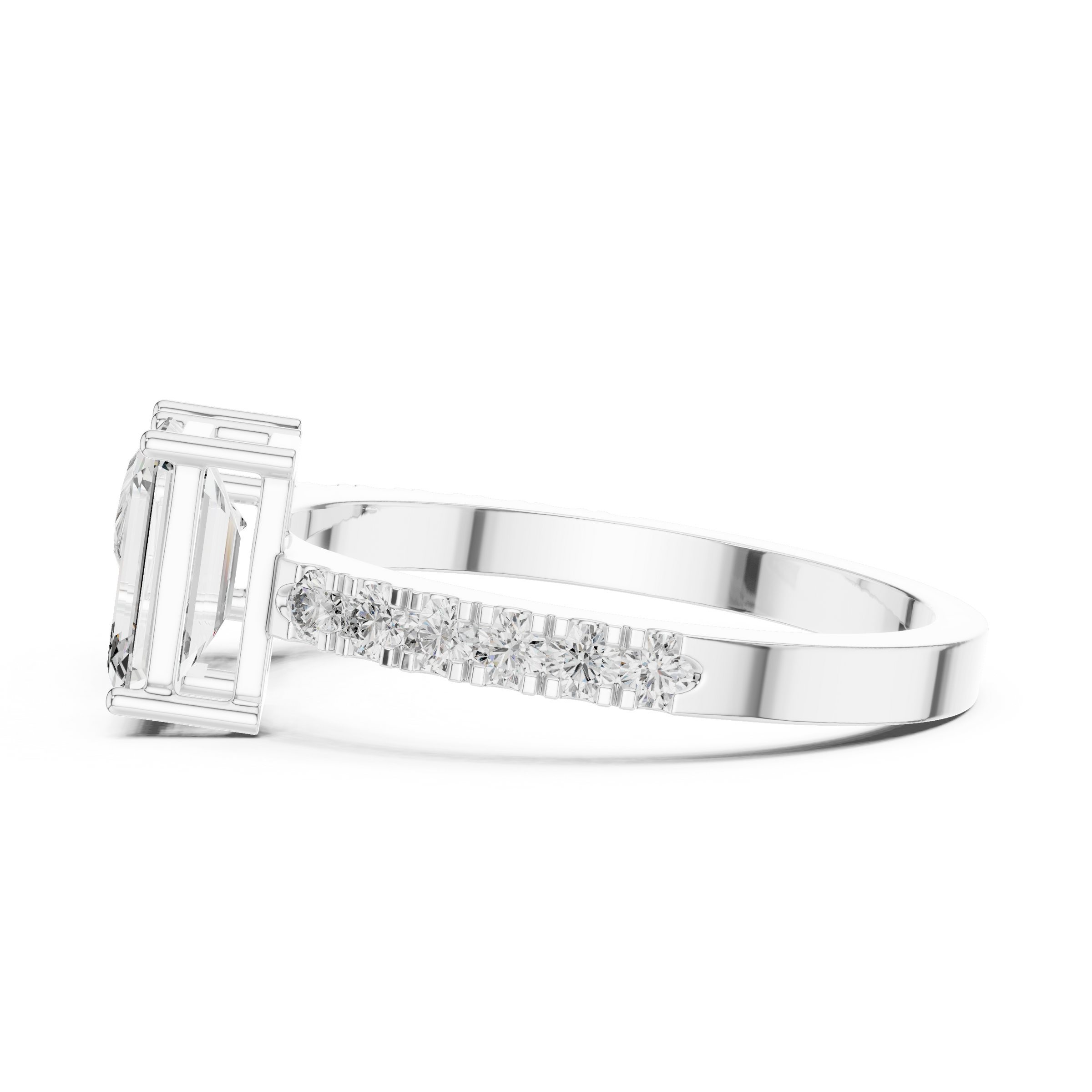 1 Carat Pear Solitaire with 1 Carat Emerald Toi et Moi Lab-Grown Diamond Ring in 18K Gold with Pave Band