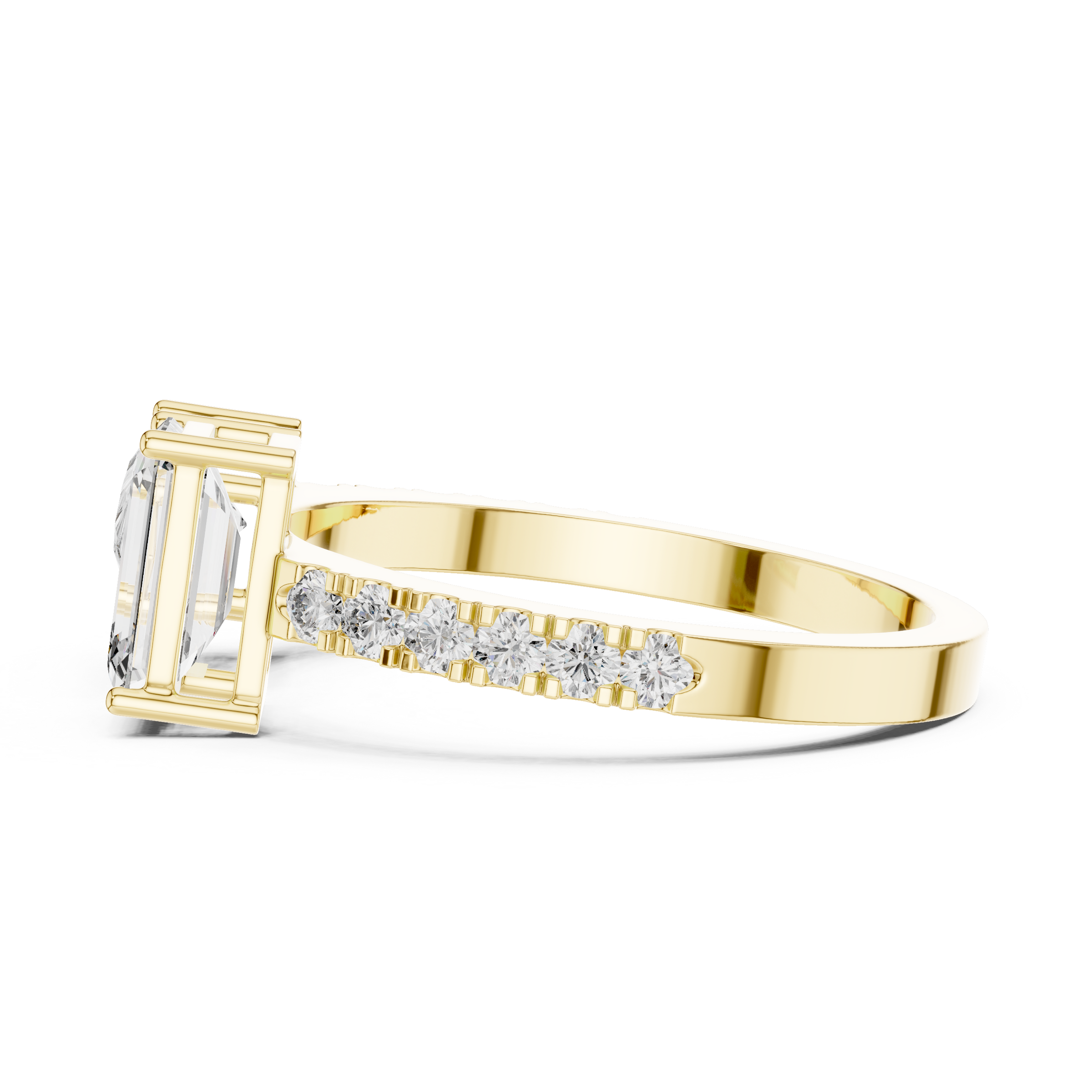 1 Carat Pear Solitaire with 1 Carat Emerald Toi et Moi Lab-Grown Diamond Ring in 18K Gold with Pave Band
