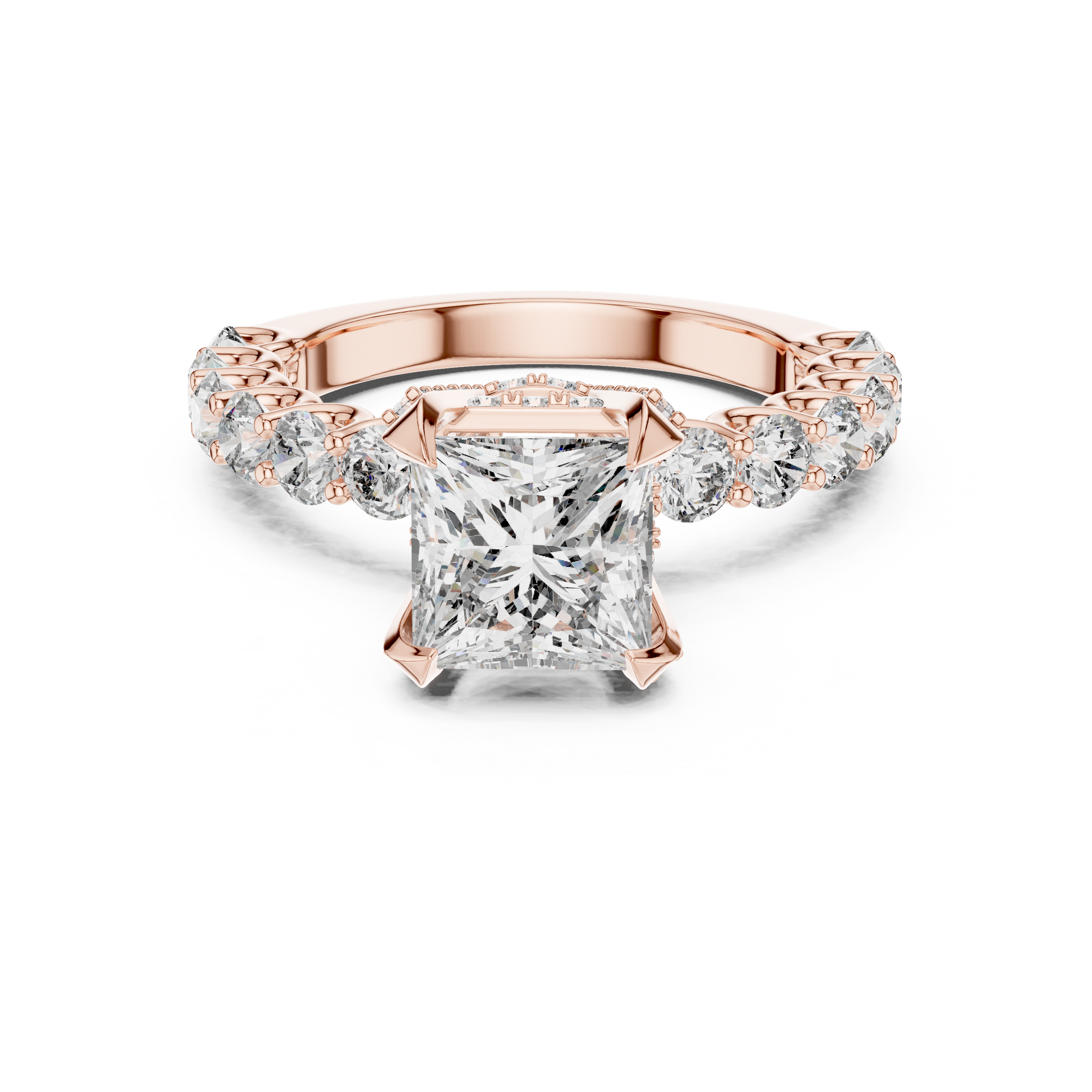 1–5 Carat Princess And Round Brilliant Lab-Grown Diamond Ring with Double Halo & Pave Band in 18K Gold