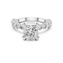 1–5 Carat Princess And Round Brilliant Lab-Grown Diamond Ring with Double Halo & Pave Band in 18K Gold