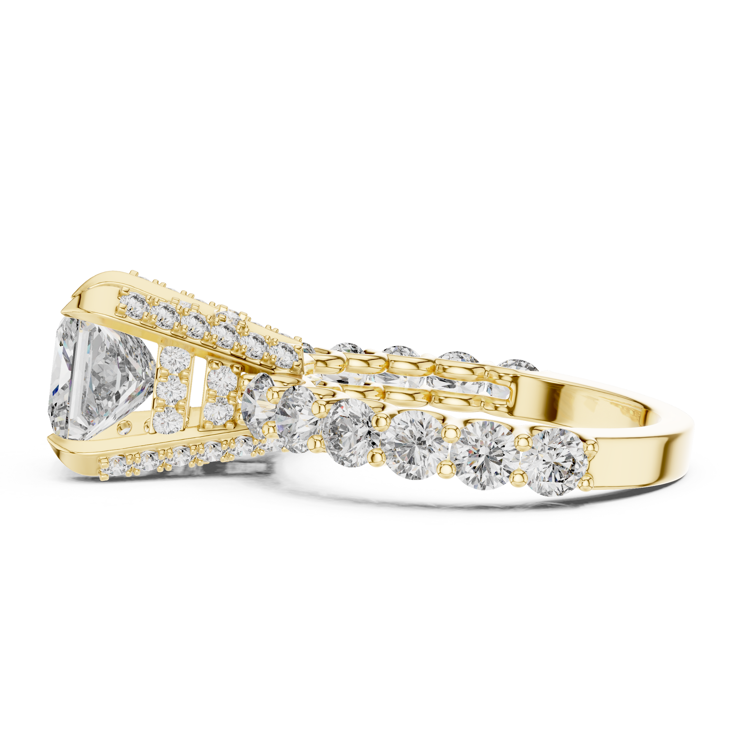 1–5 Carat Princess And Round Brilliant Lab-Grown Diamond Ring with Double Halo & Pave Band in 18K Gold