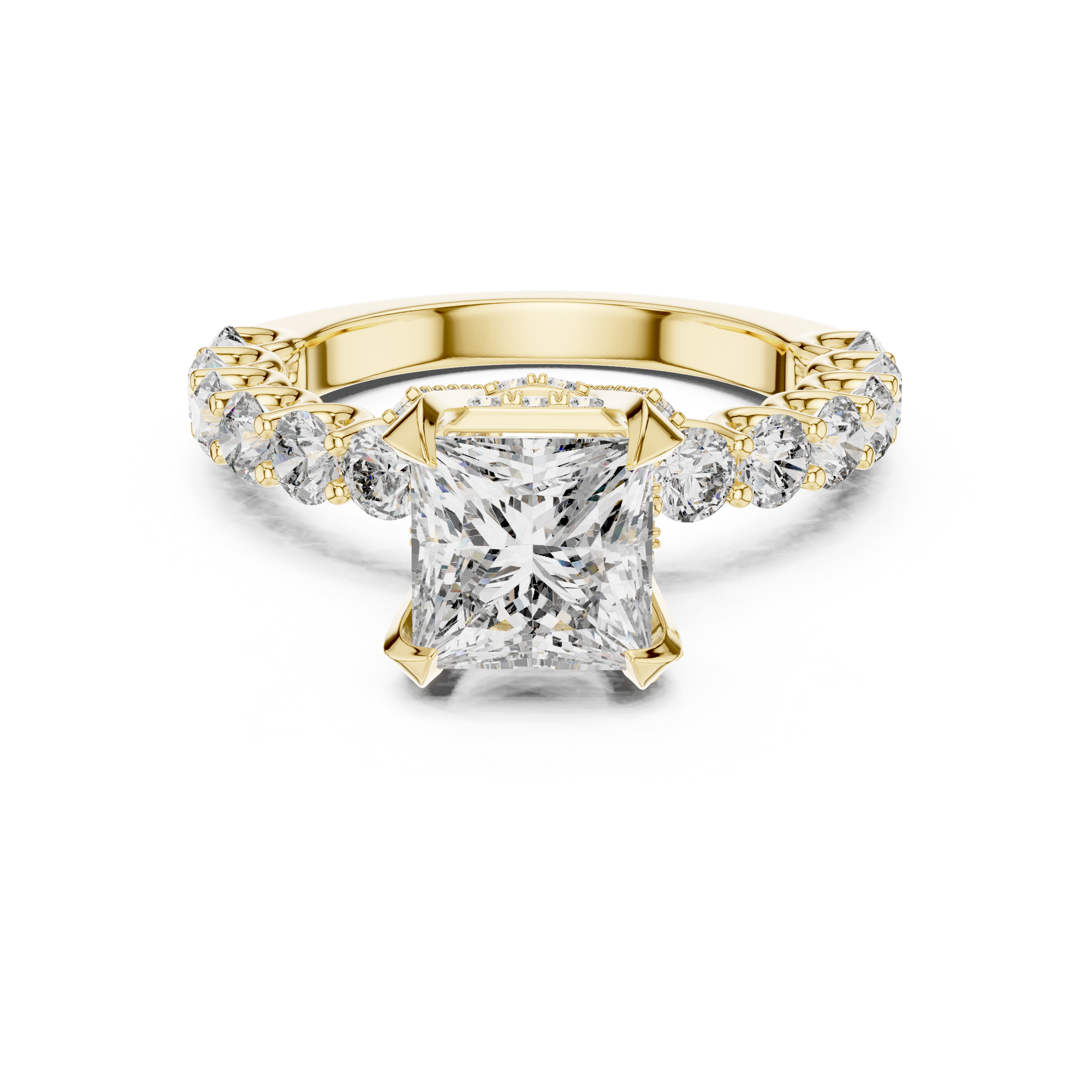 1–5 Carat Princess And Round Brilliant Lab-Grown Diamond Ring with Double Halo & Pave Band in 18K Gold