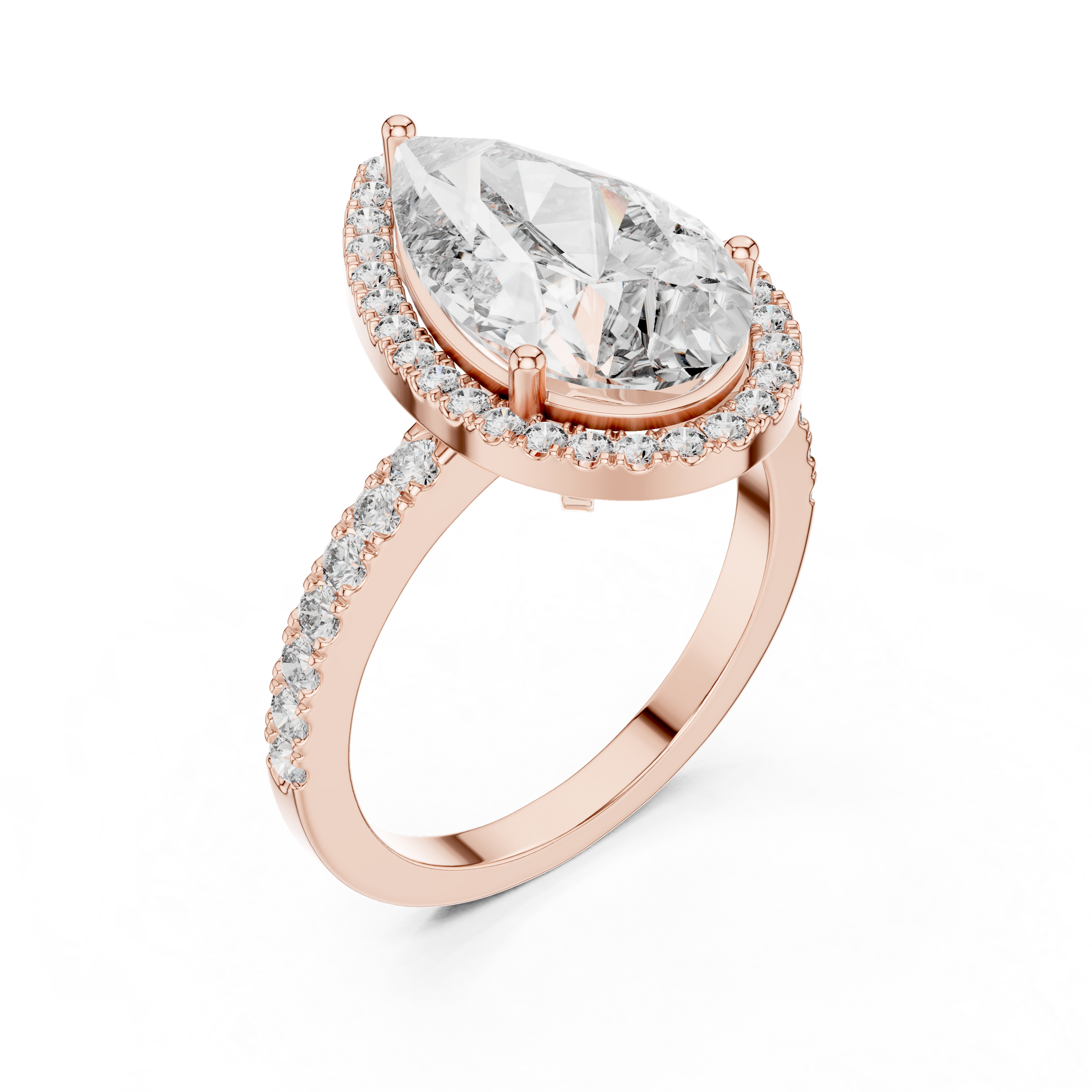1–5 Carat Pear Cut Lab-Grown Diamond Halo Engagement Ring – Pavé Band in 18K Gold