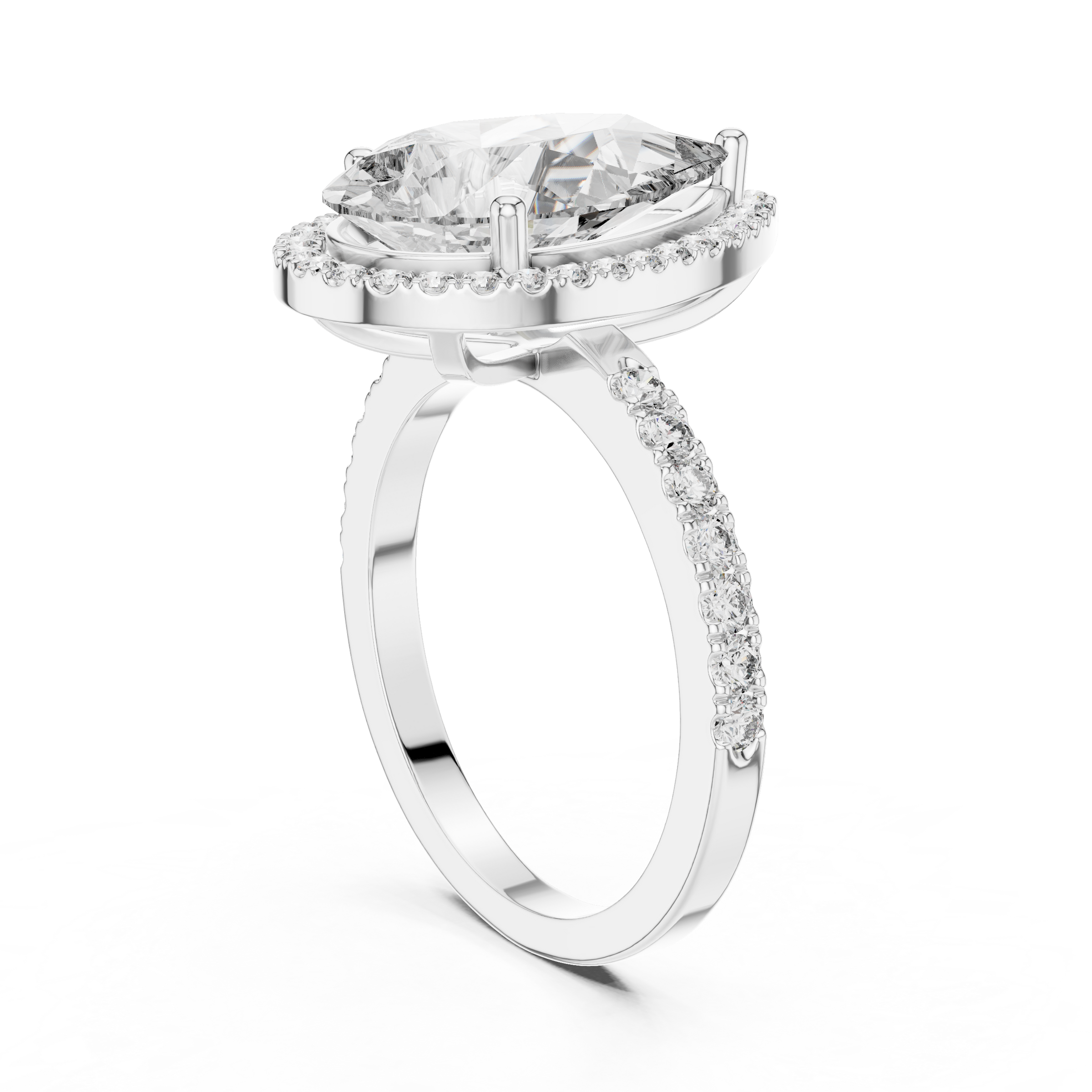 1–5 Carat Pear Cut Lab-Grown Diamond Halo Engagement Ring – Pavé Band in 18K Gold