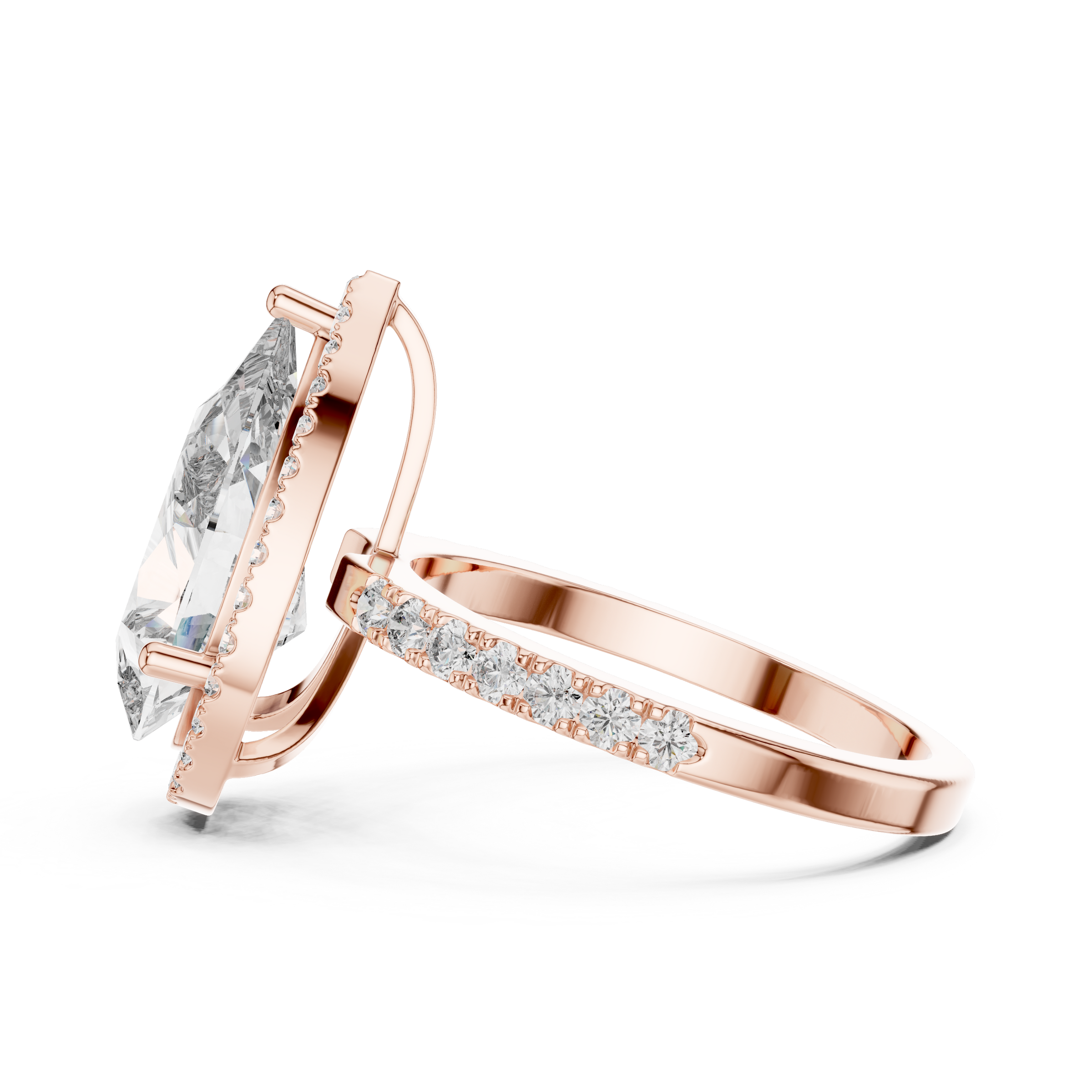 1–5 Carat Pear Cut Lab-Grown Diamond Halo Engagement Ring – Pavé Band in 18K Gold