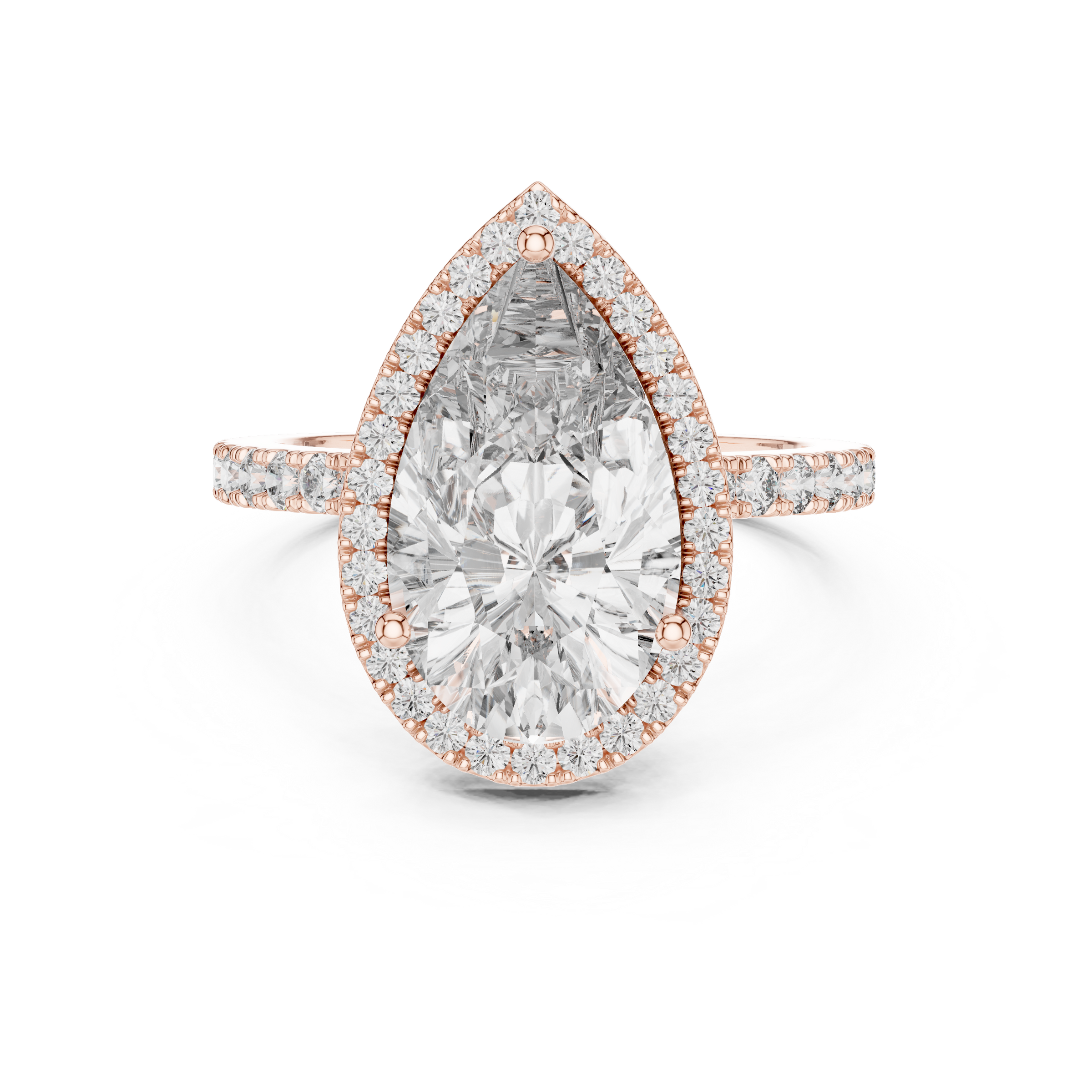 1–5 Carat Pear Cut Lab-Grown Diamond Halo Engagement Ring – Pavé Band in 18K Gold