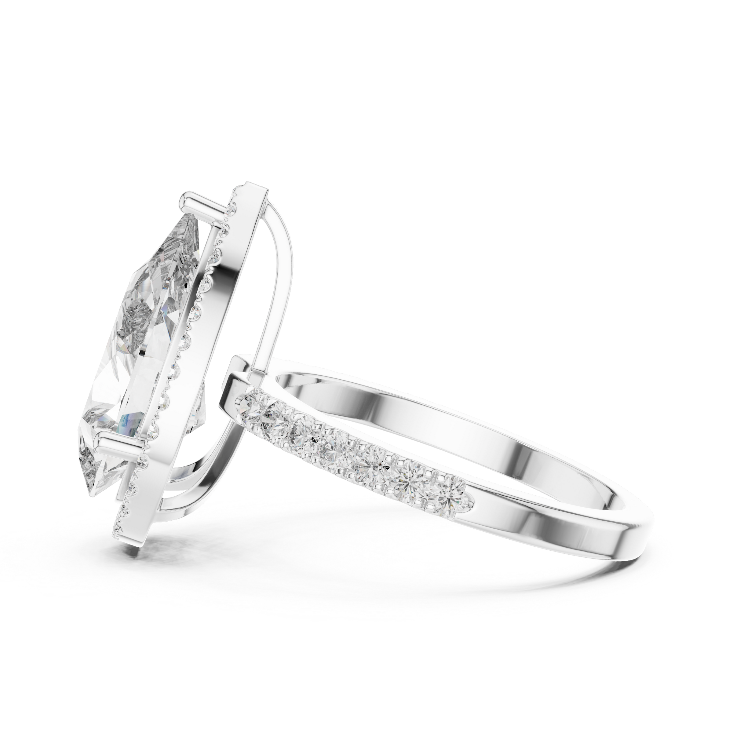 1–5 Carat Pear Cut Lab-Grown Diamond Halo Engagement Ring – Pavé Band in 18K Gold