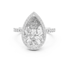 1–5 Carat Pear Cut Lab-Grown Diamond Halo Engagement Ring – Pavé Band in 18K Gold