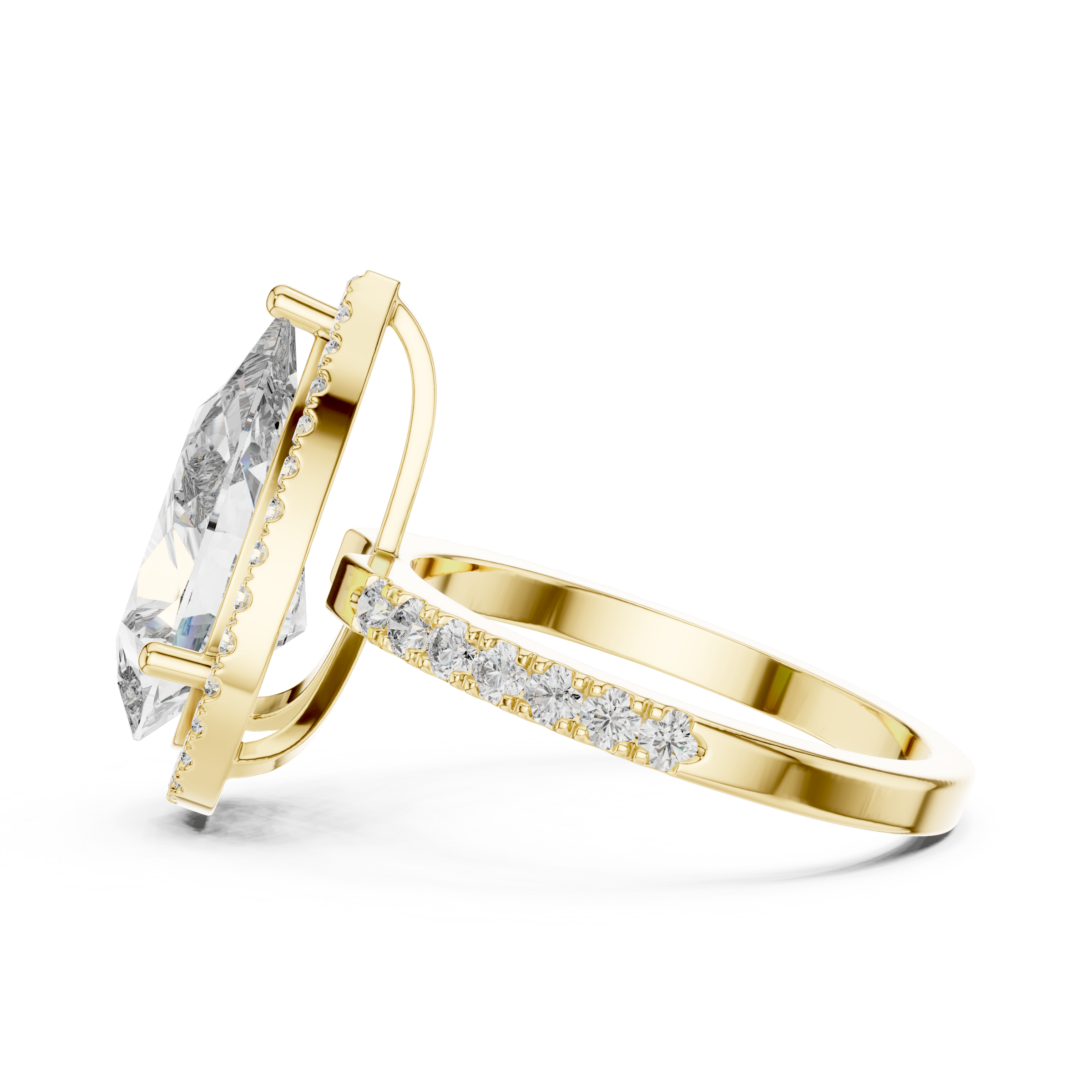 1–5 Carat Pear Cut Lab-Grown Diamond Halo Engagement Ring – Pavé Band in 18K Gold