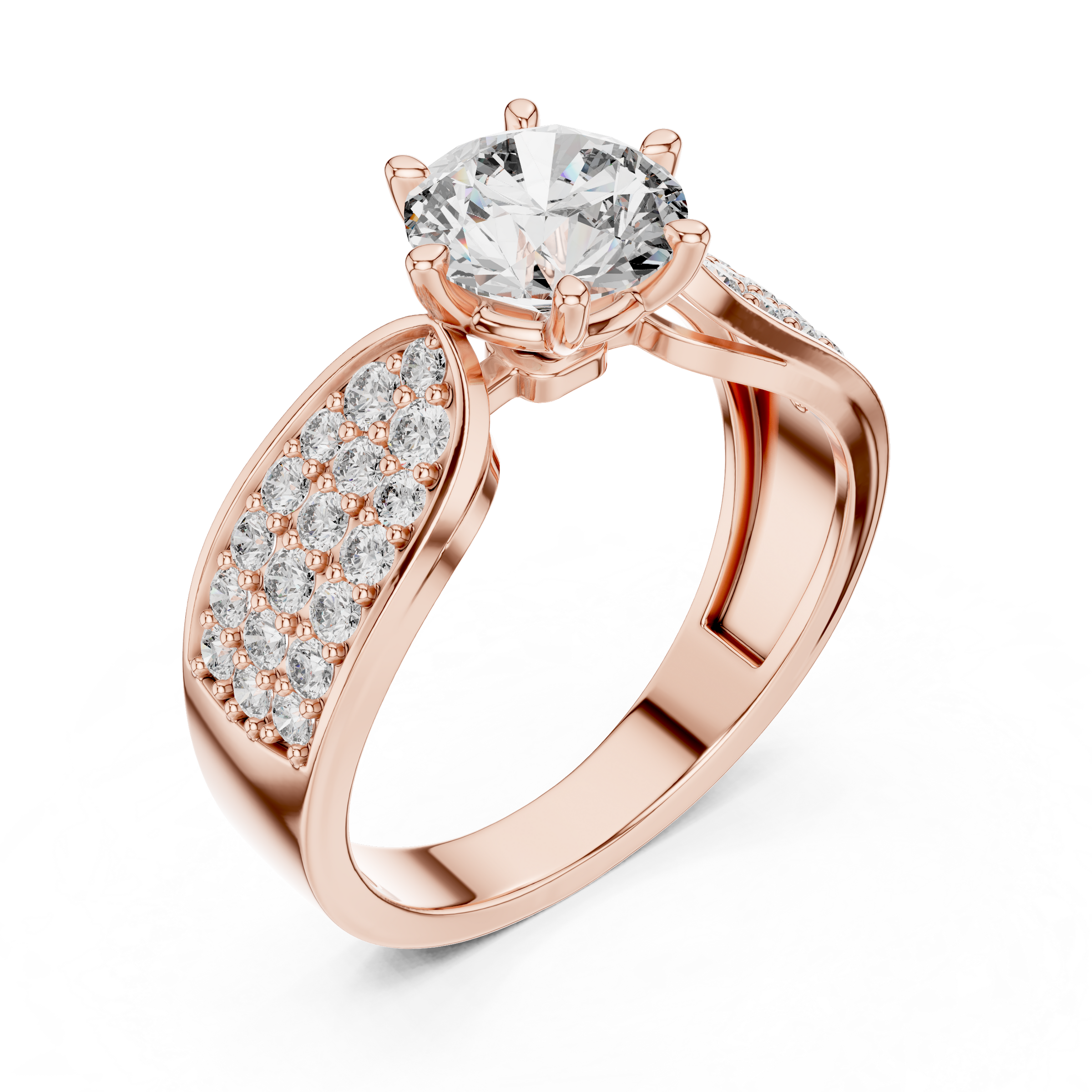 1–3 Carat Round Brilliant Cut Lab-Grown Diamond Solitaire Engagement Ring with Pave Accent Diamonds – Six Prong Setting in 18K Gold
