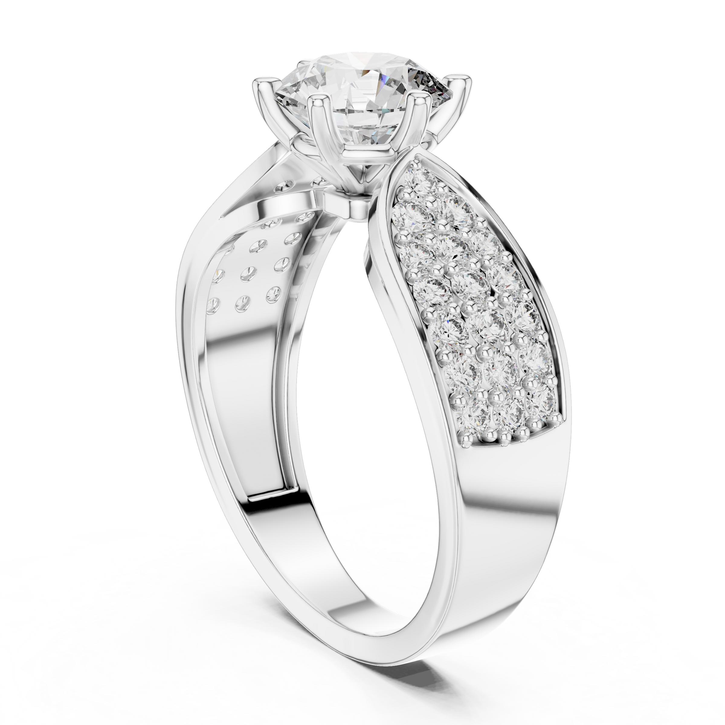 1–3 Carat Round Brilliant Cut Lab-Grown Diamond Solitaire Engagement Ring with Pave Accent Diamonds – Six Prong Setting in 18K Gold