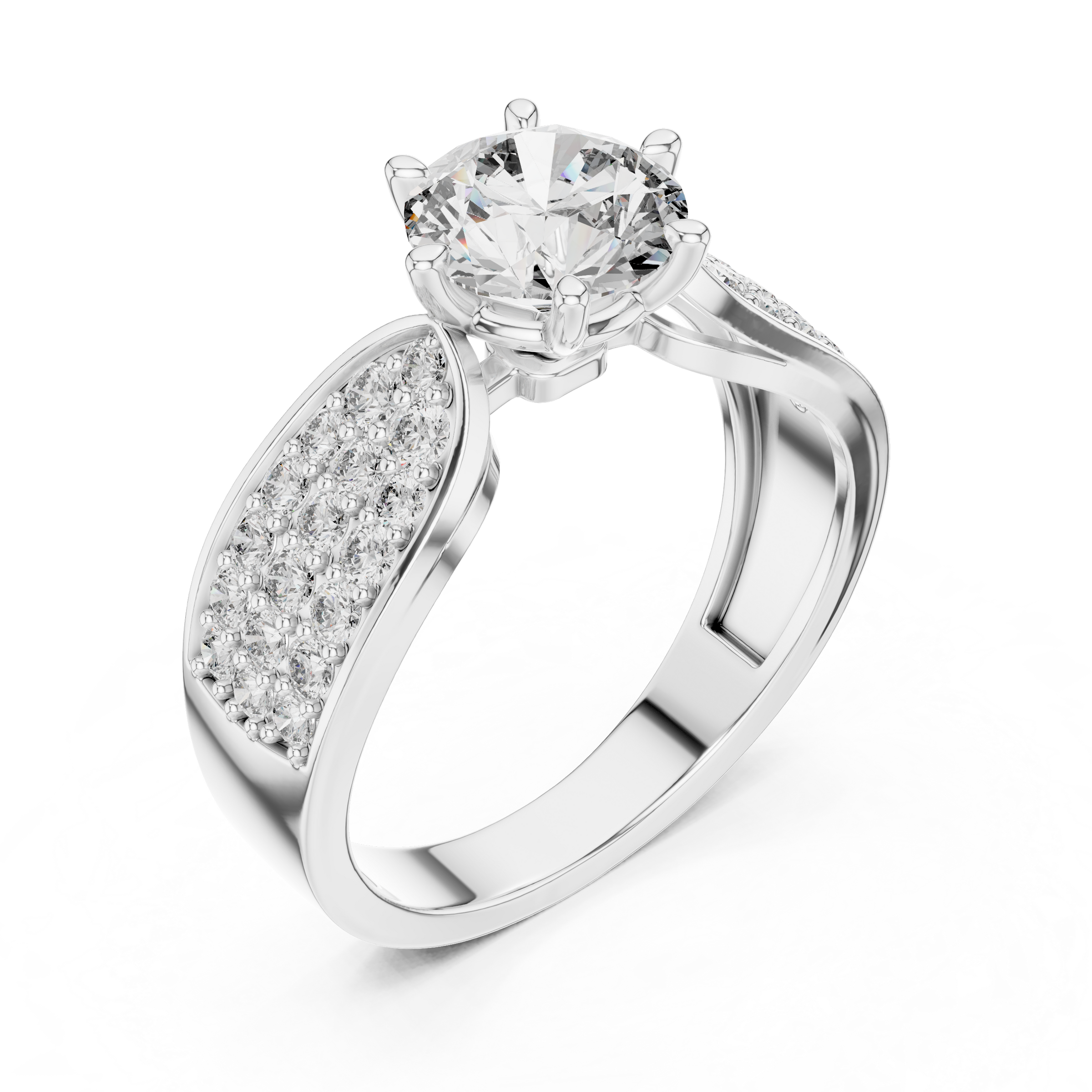 1–3 Carat Round Brilliant Cut Lab-Grown Diamond Solitaire Engagement Ring with Pave Accent Diamonds – Six Prong Setting in 18K Gold