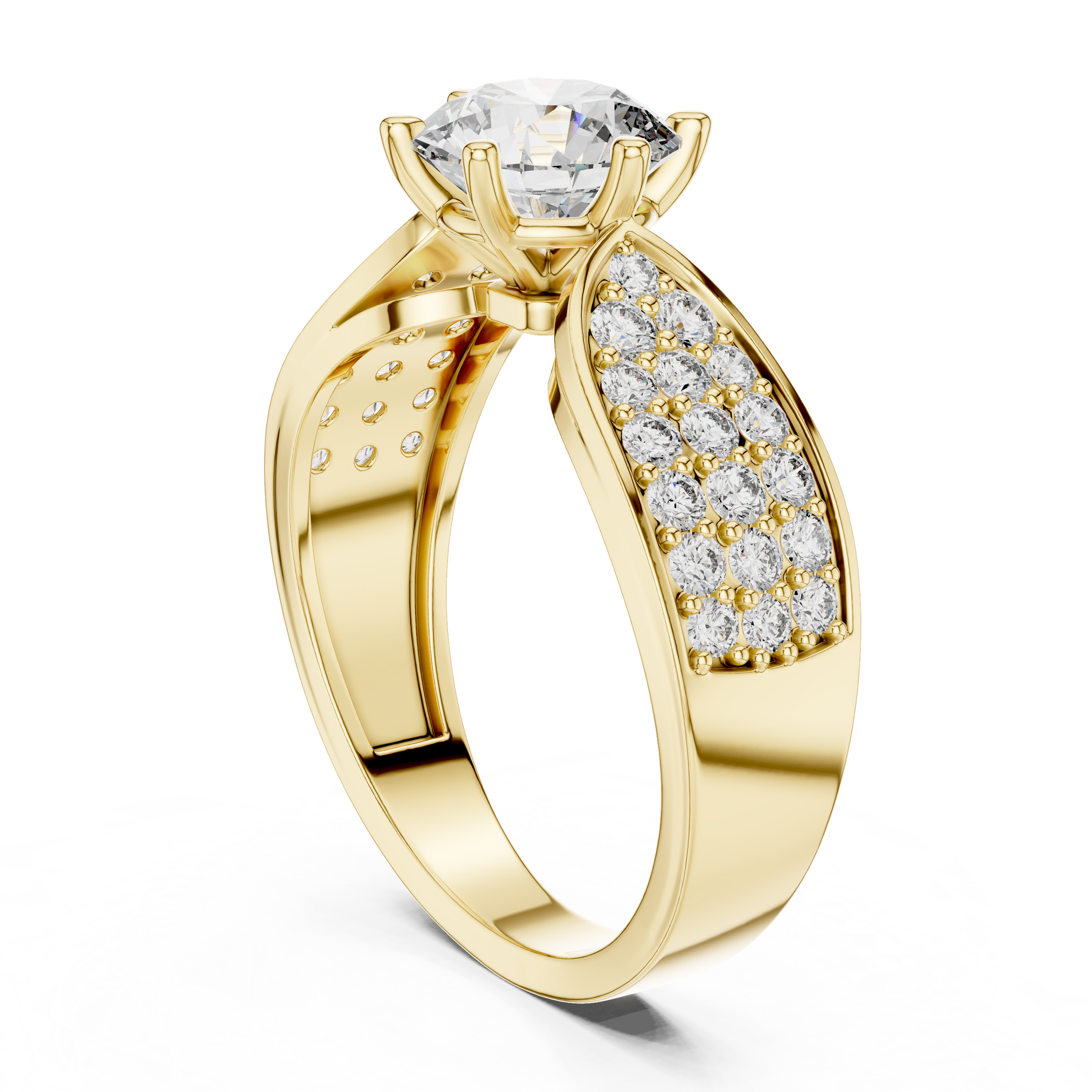1–3 Carat Round Brilliant Cut Lab-Grown Diamond Solitaire Engagement Ring with Pave Accent Diamonds – Six Prong Setting in 18K Gold
