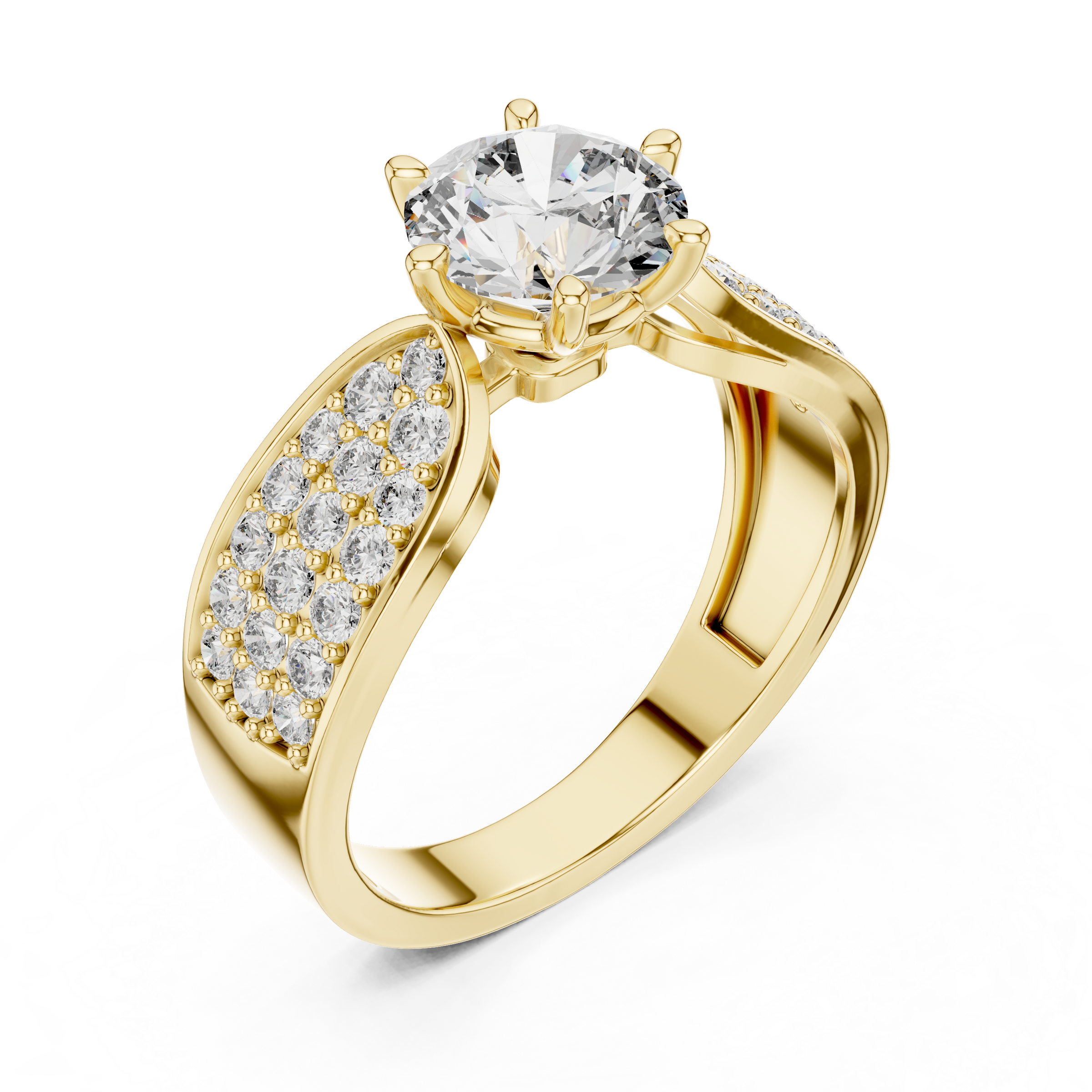 1–3 Carat Round Brilliant Cut Lab-Grown Diamond Solitaire Engagement Ring with Pave Accent Diamonds – Six Prong Setting in 18K Gold