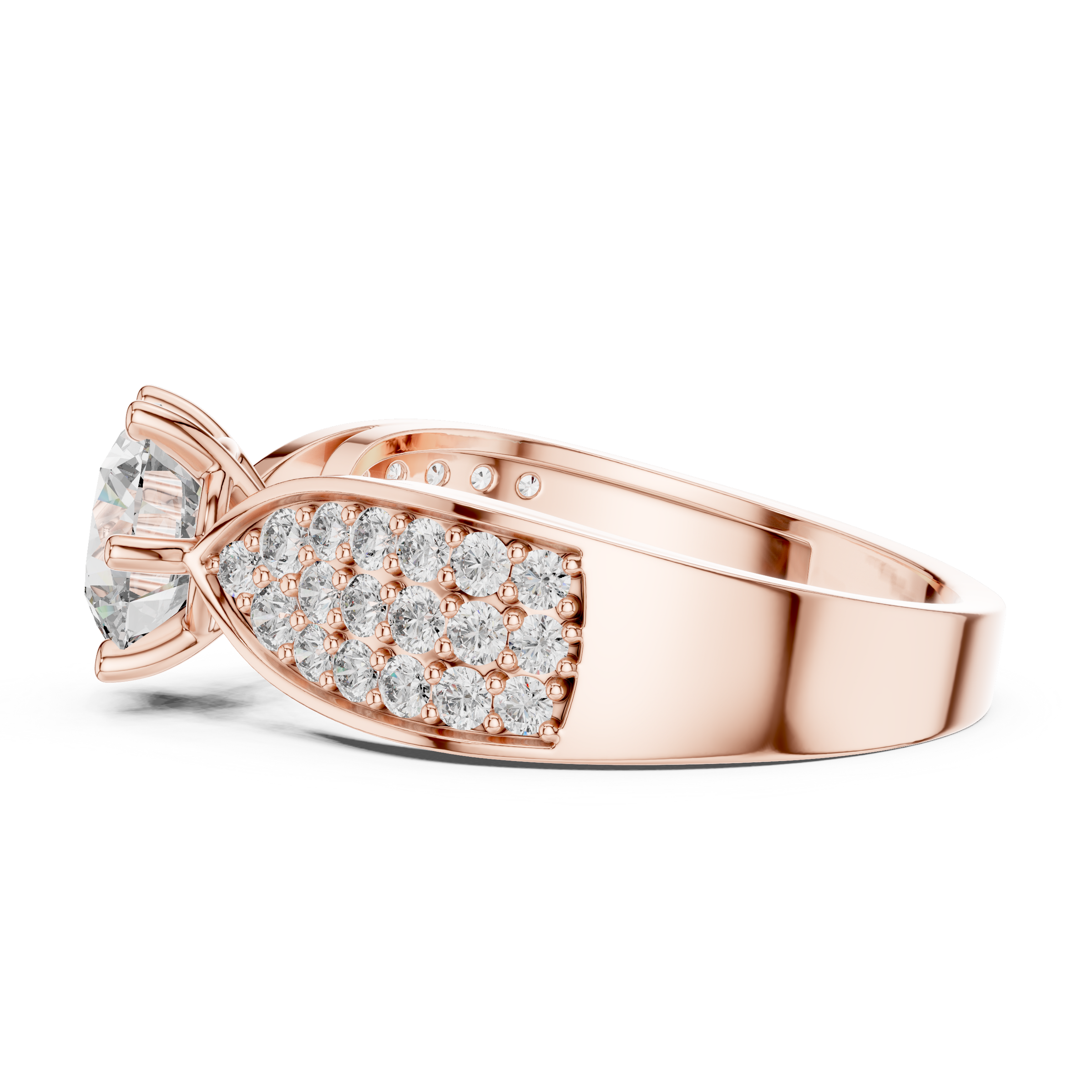 1–3 Carat Round Brilliant Cut Lab-Grown Diamond Solitaire Engagement Ring with Pave Accent Diamonds – Six Prong Setting in 18K Gold