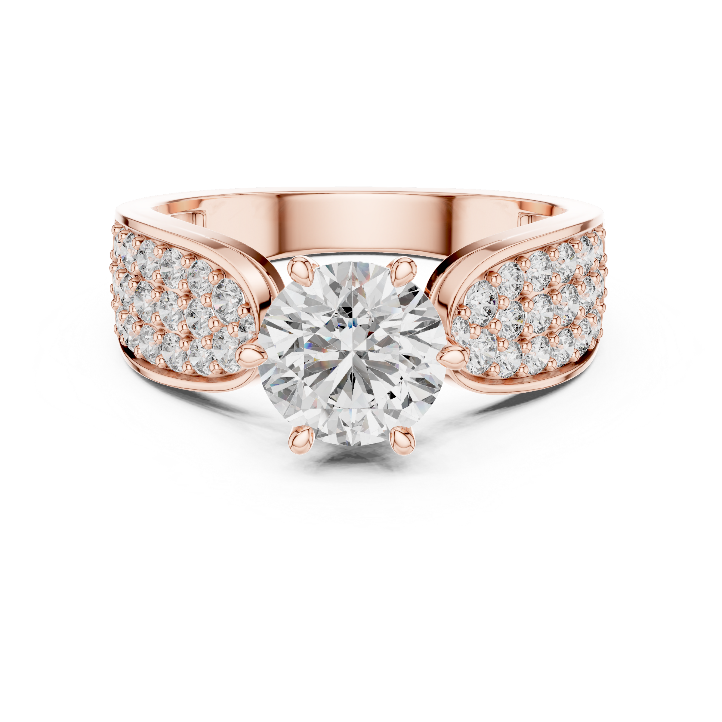 1–3 Carat Round Brilliant Cut Lab-Grown Diamond Solitaire Engagement Ring with Pave Accent Diamonds – Six Prong Setting in 18K Gold
