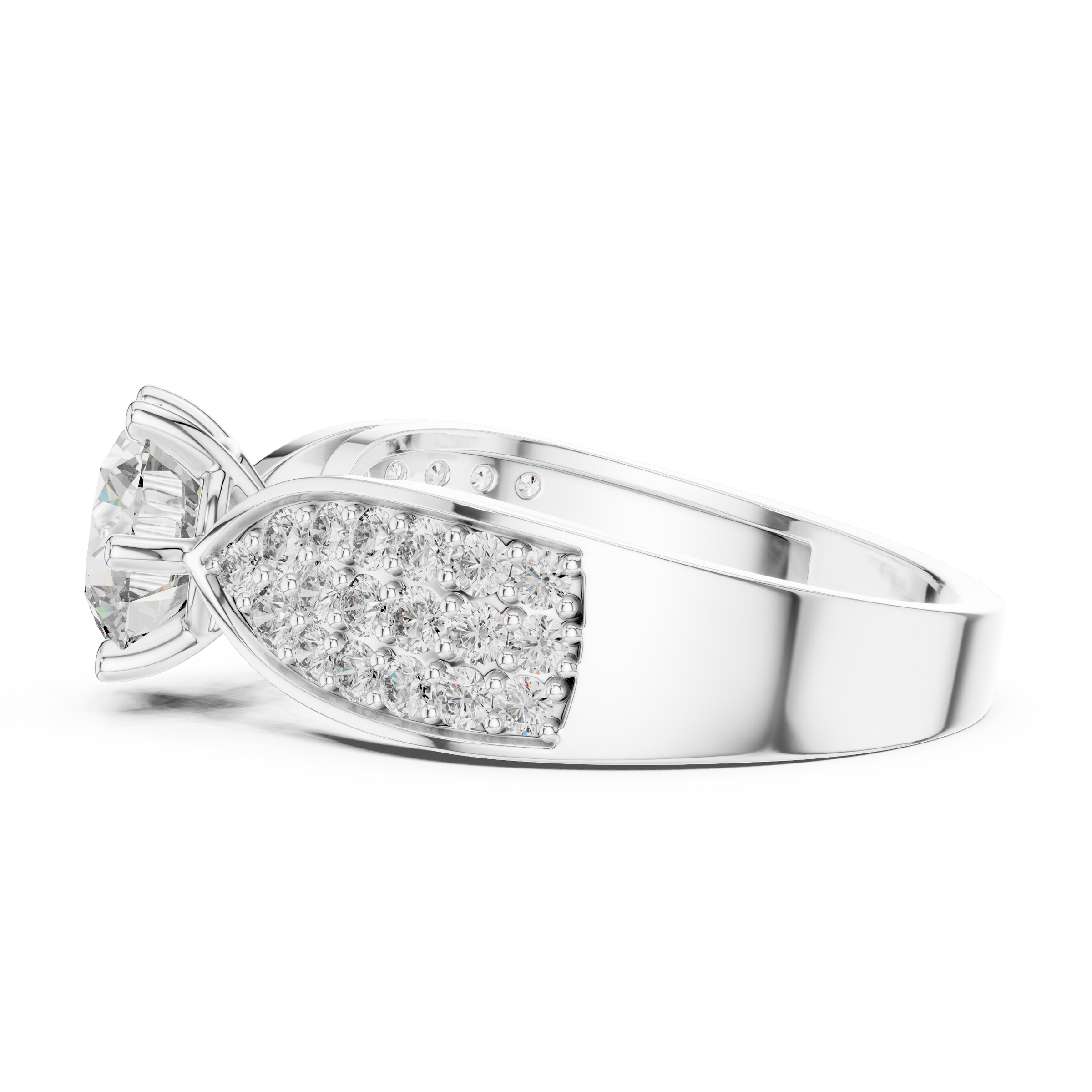 1–3 Carat Round Brilliant Cut Lab-Grown Diamond Solitaire Engagement Ring with Pave Accent Diamonds – Six Prong Setting in 18K Gold