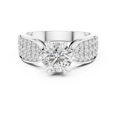 1–3 Carat Round Brilliant Cut Lab-Grown Diamond Solitaire Engagement Ring with Pave Accent Diamonds – Six Prong Setting in 18K Gold