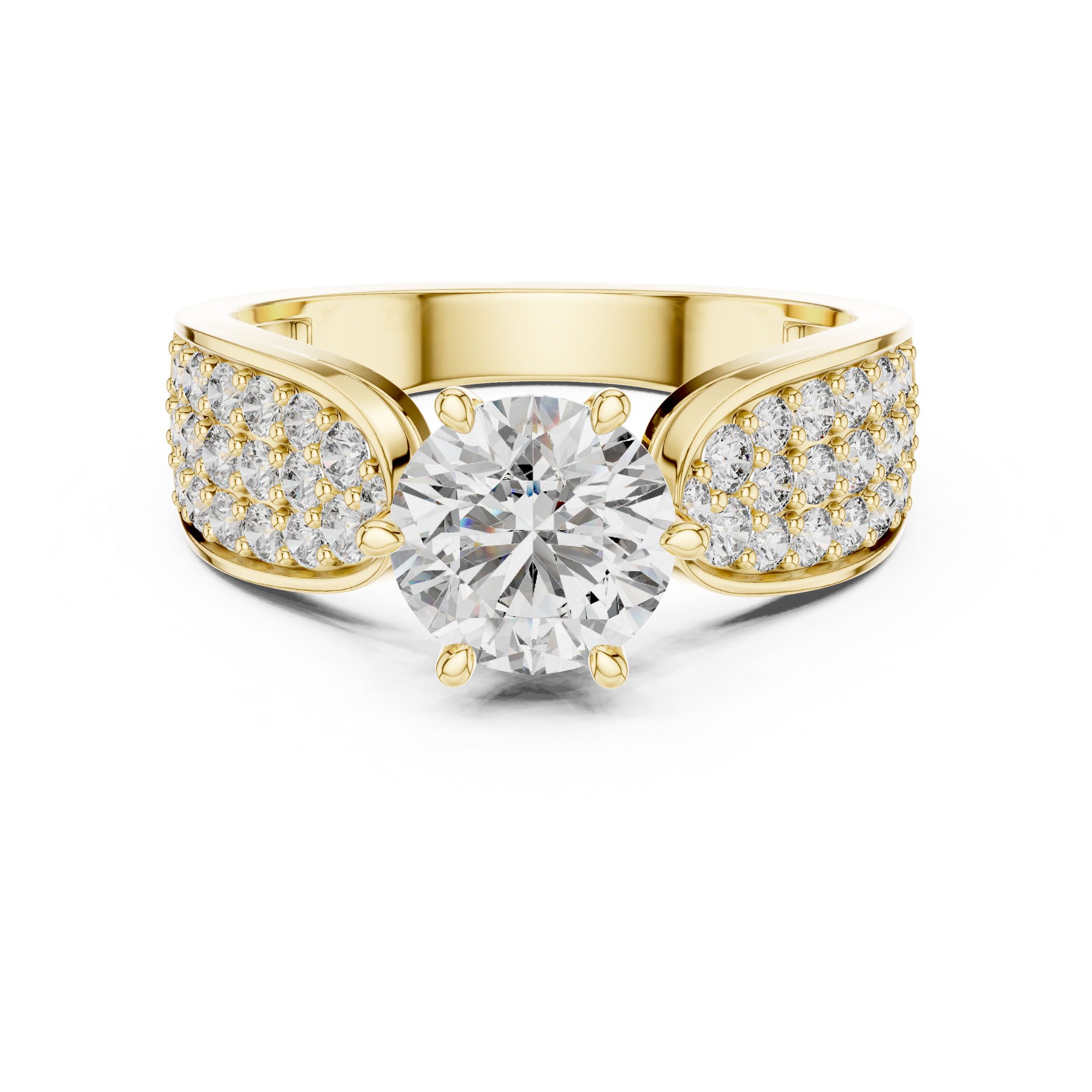 1–3 Carat Round Brilliant Cut Lab-Grown Diamond Solitaire Engagement Ring with Pave Accent Diamonds – Six Prong Setting in 18K Gold