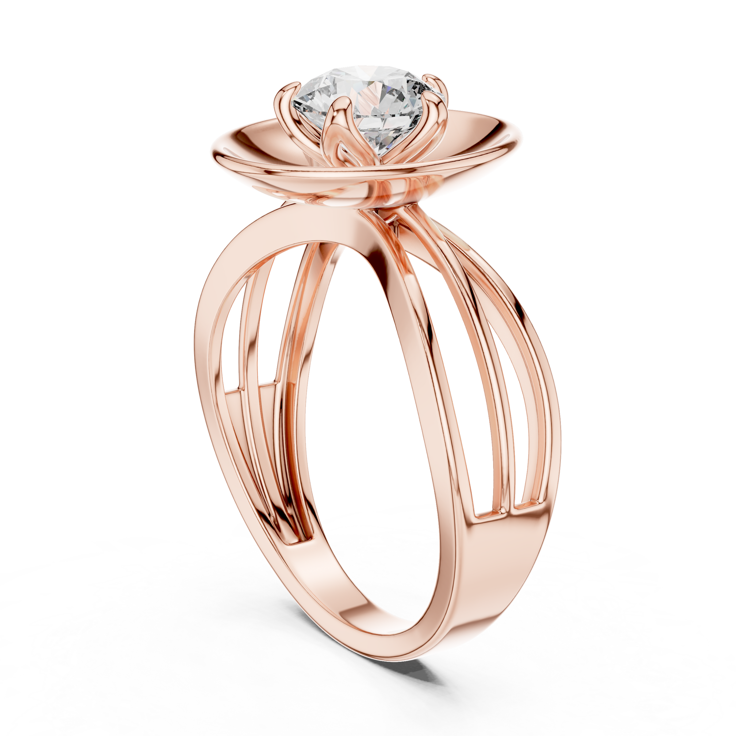 1–3 Carat Round Brilliant Lab-Grown Diamond Solitaire Engagement Ring – Double Split Shank  in 18K Gold
