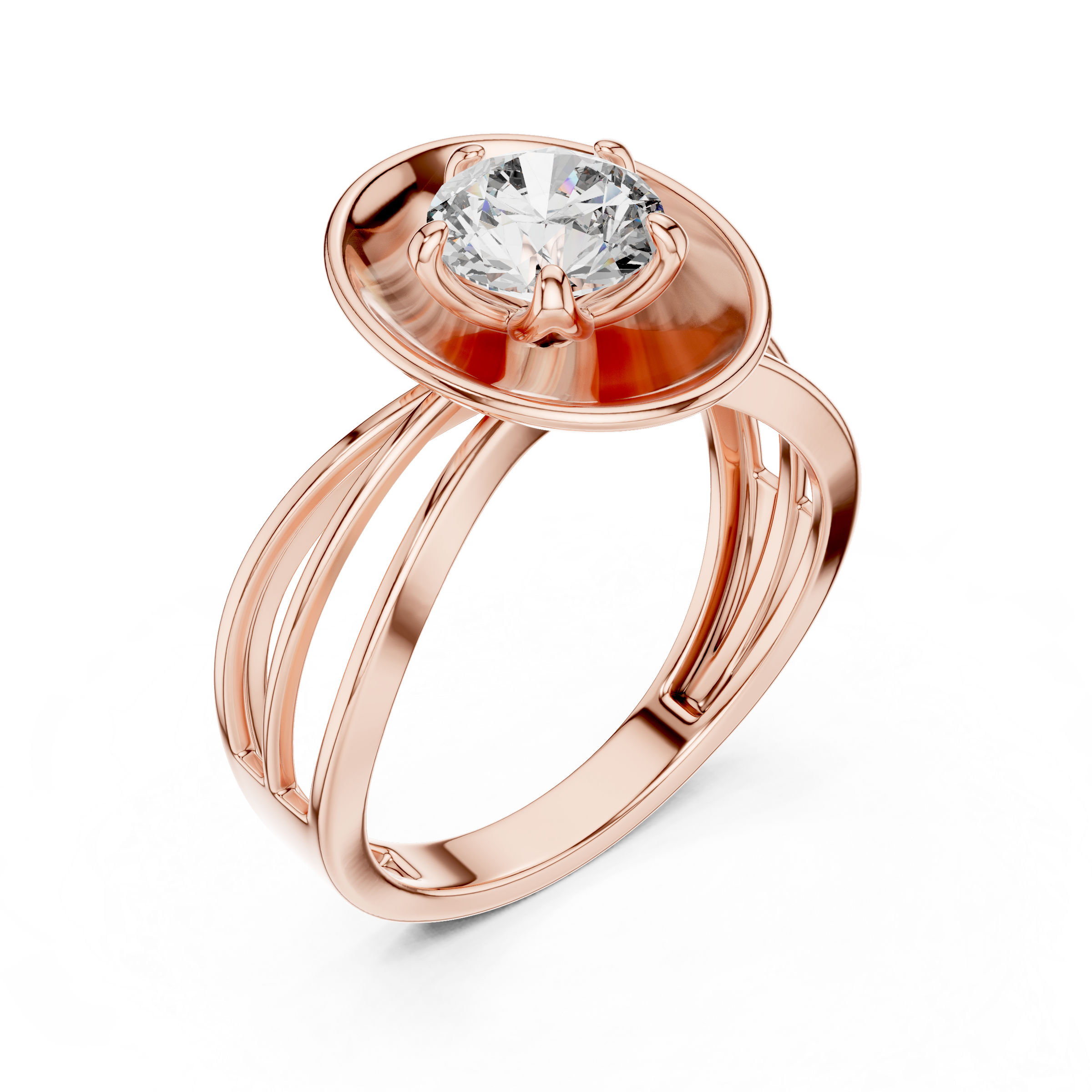 1–3 Carat Round Brilliant Lab-Grown Diamond Solitaire Engagement Ring – Double Split Shank  in 18K Gold