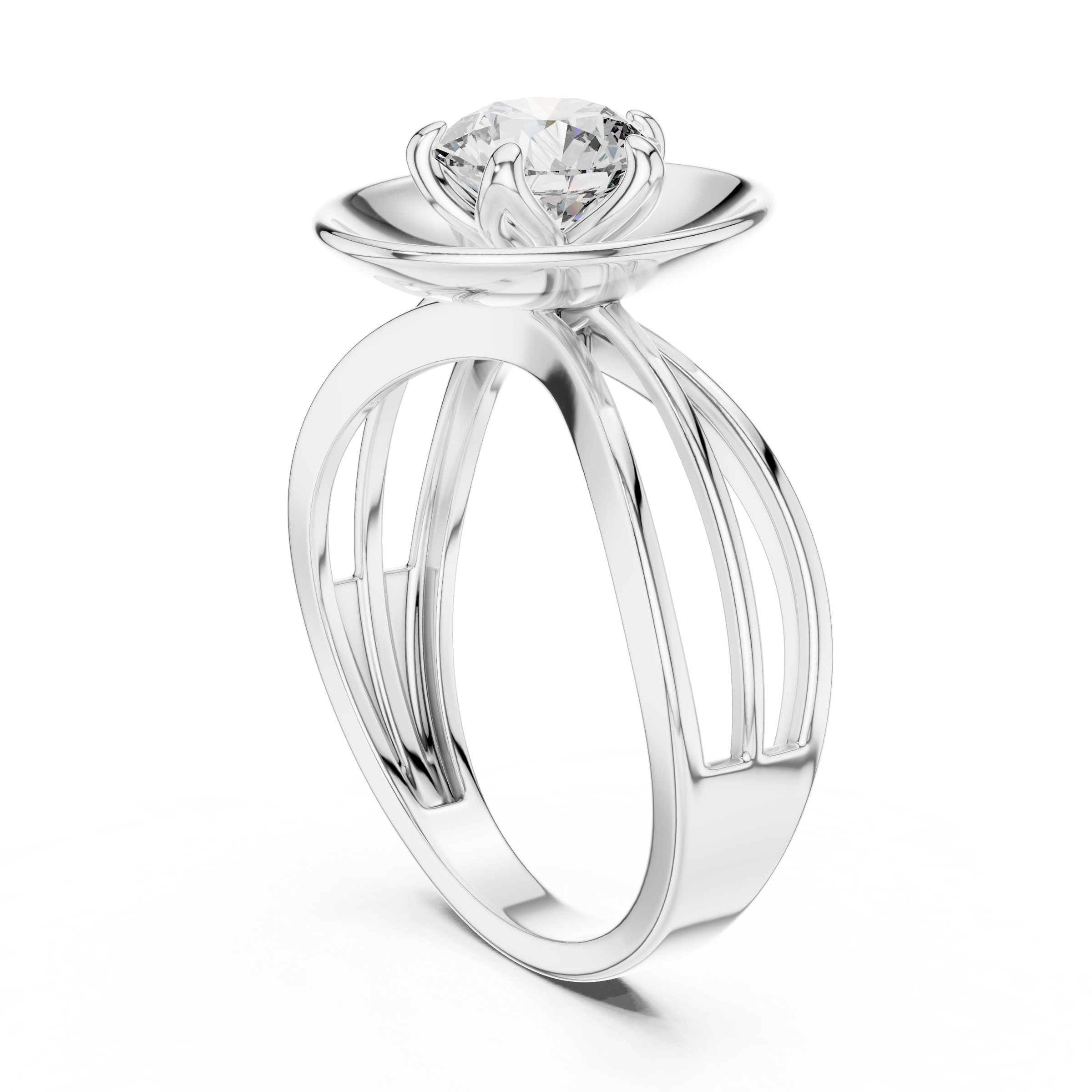 1–3 Carat Round Brilliant Lab-Grown Diamond Solitaire Engagement Ring – Double Split Shank  in 18K Gold