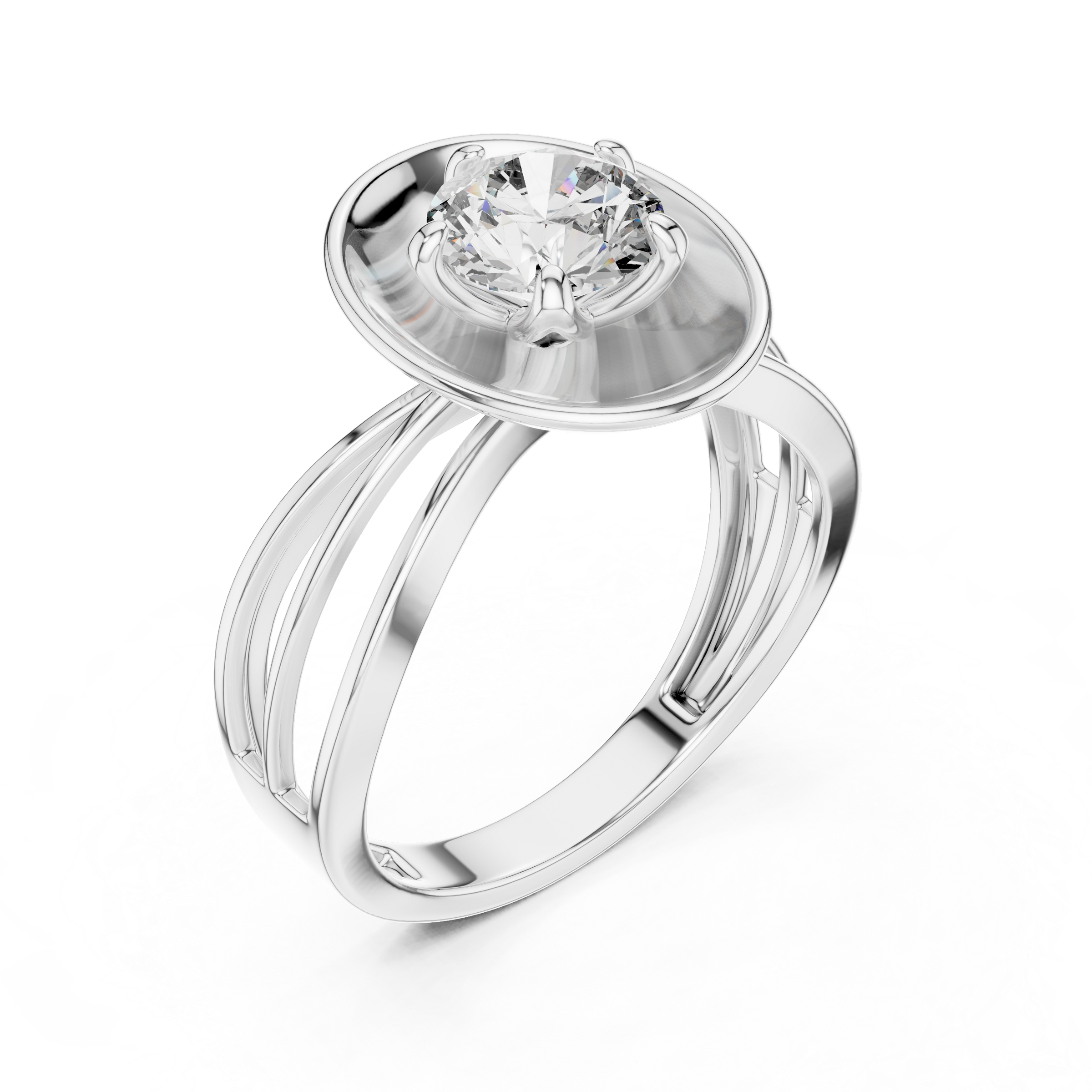 1–3 Carat Round Brilliant Lab-Grown Diamond Solitaire Engagement Ring – Double Split Shank  in 18K Gold