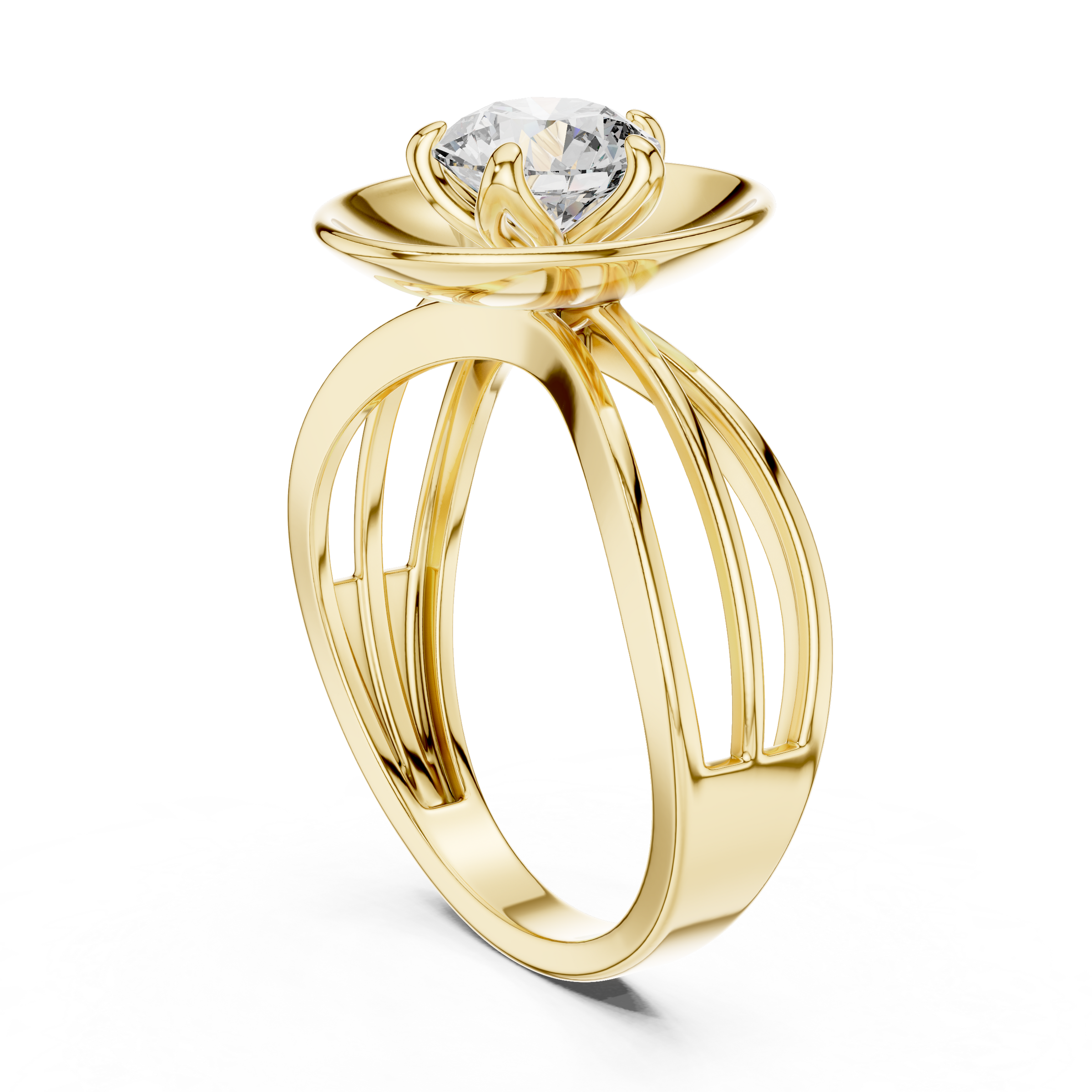 1–3 Carat Round Brilliant Lab-Grown Diamond Solitaire Engagement Ring – Double Split Shank  in 18K Gold