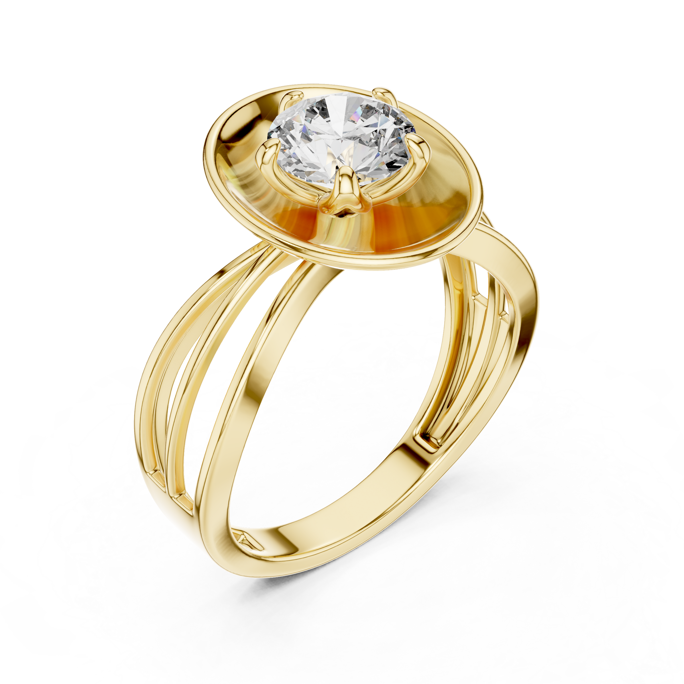 1–3 Carat Round Brilliant Lab-Grown Diamond Solitaire Engagement Ring – Double Split Shank  in 18K Gold
