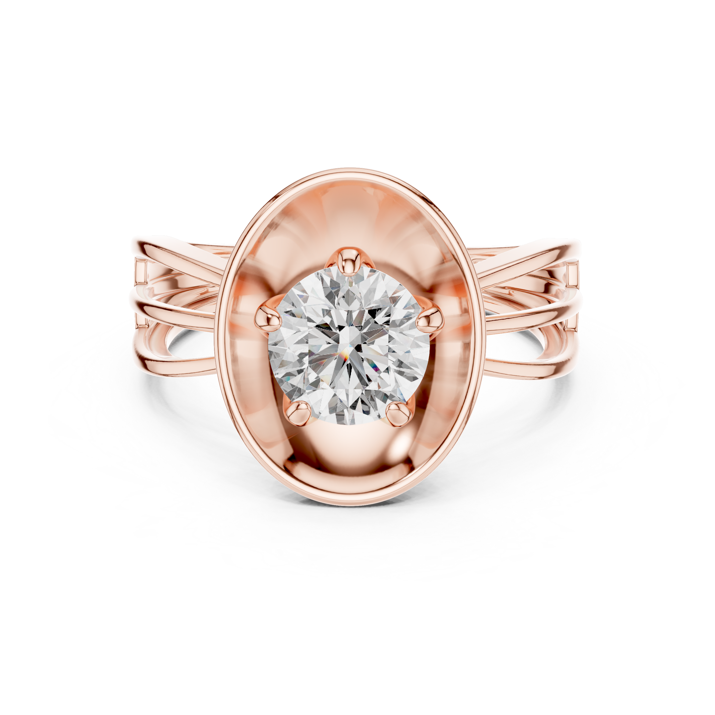 1–3 Carat Round Brilliant Lab-Grown Diamond Solitaire Engagement Ring – Double Split Shank  in 18K Gold