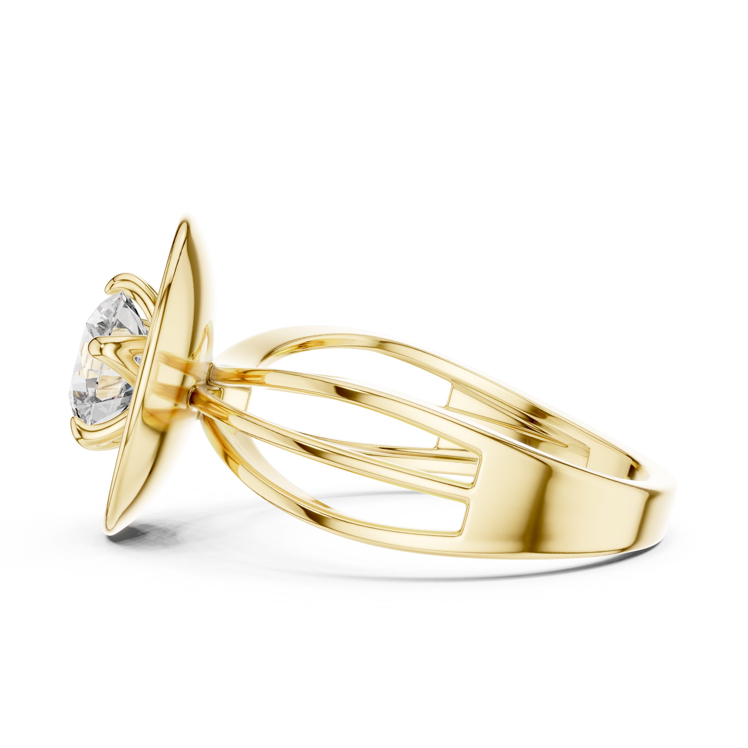 1–3 Carat Round Brilliant Lab-Grown Diamond Solitaire Engagement Ring – Double Split Shank  in 18K Gold