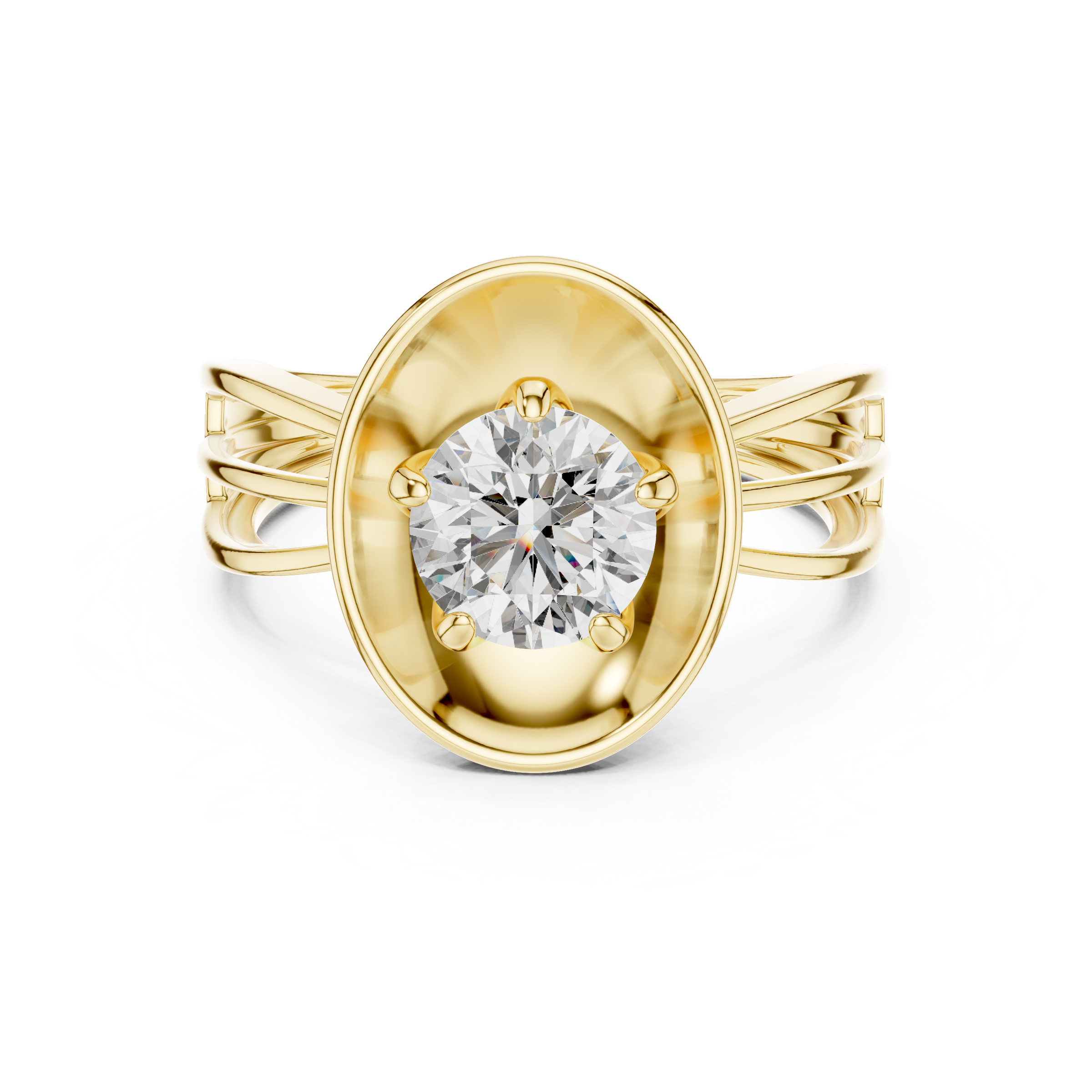 1–3 Carat Round Brilliant Lab-Grown Diamond Solitaire Engagement Ring – Double Split Shank  in 18K Gold