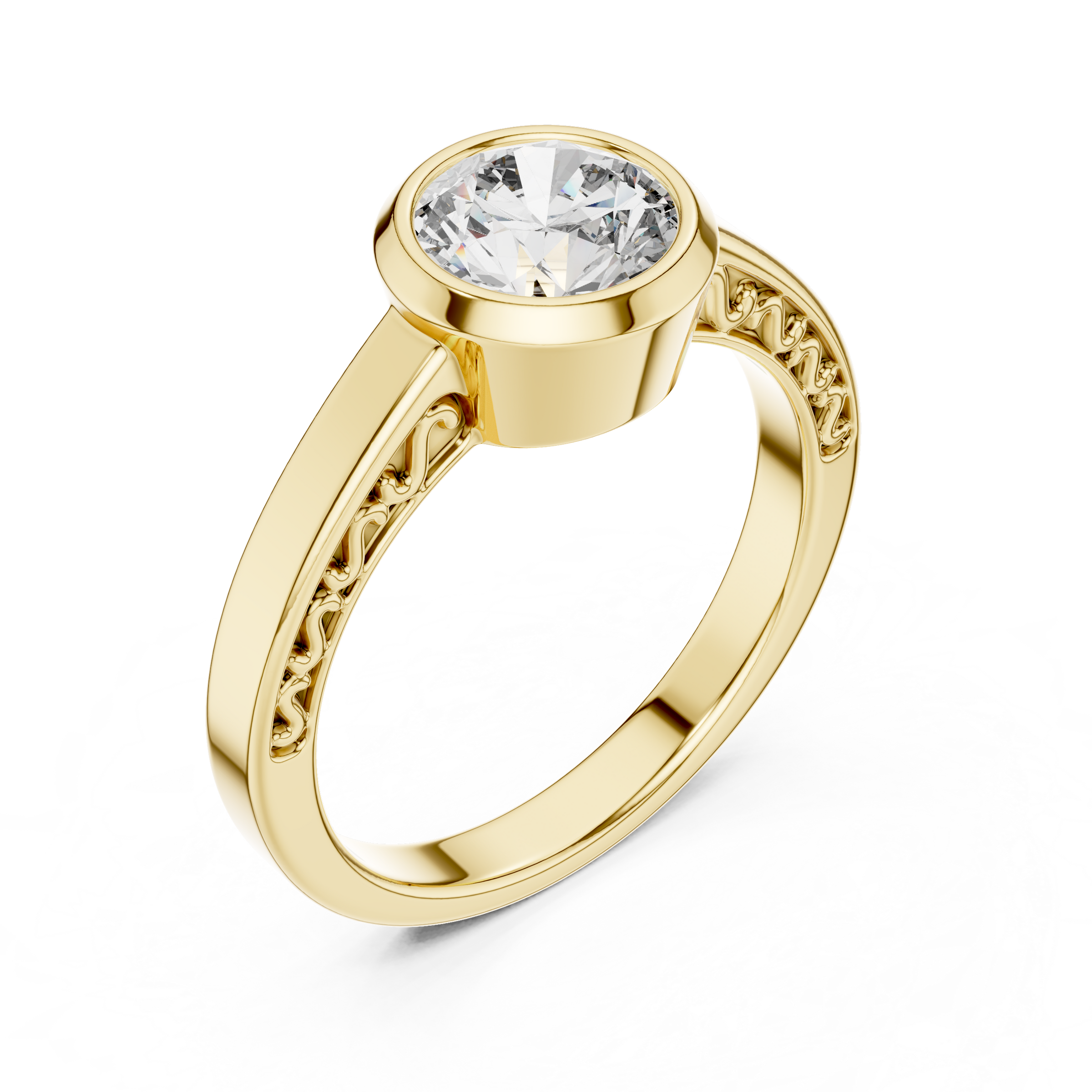 1–3 Carat Round Brilliant Lab-Grown Diamond Solitaire Engagement Ring – Bezel Setting in 18K Gold