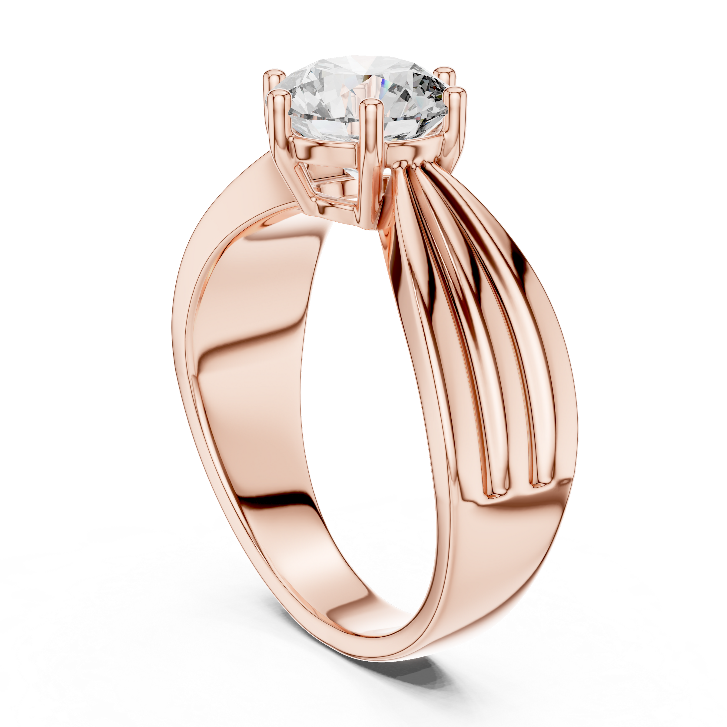 1–3 Carat Round Brilliant Lab-Grown Diamond Solitaire Engagement Ring – Wide Band with Six Prong Setting in 18K Gold