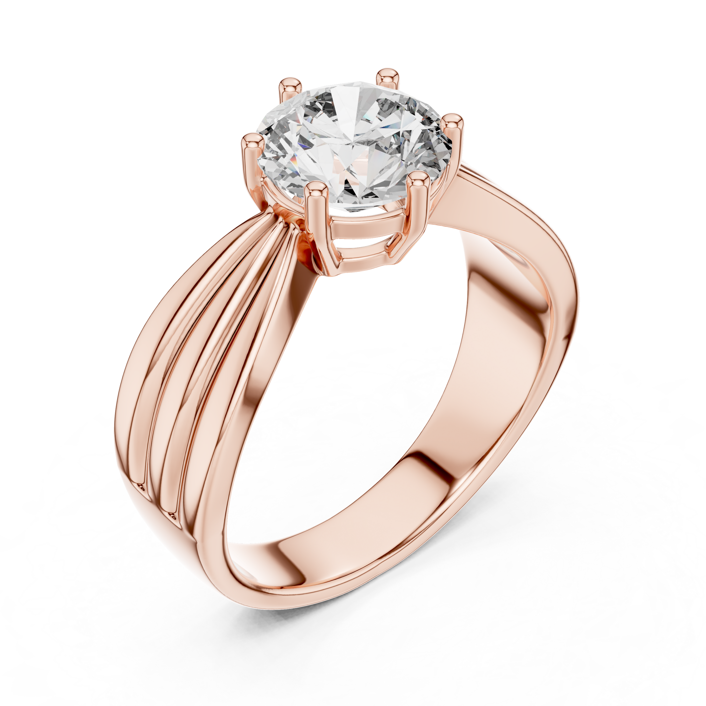 1–3 Carat Round Brilliant Lab-Grown Diamond Solitaire Engagement Ring – Wide Band with Six Prong Setting in 18K Gold
