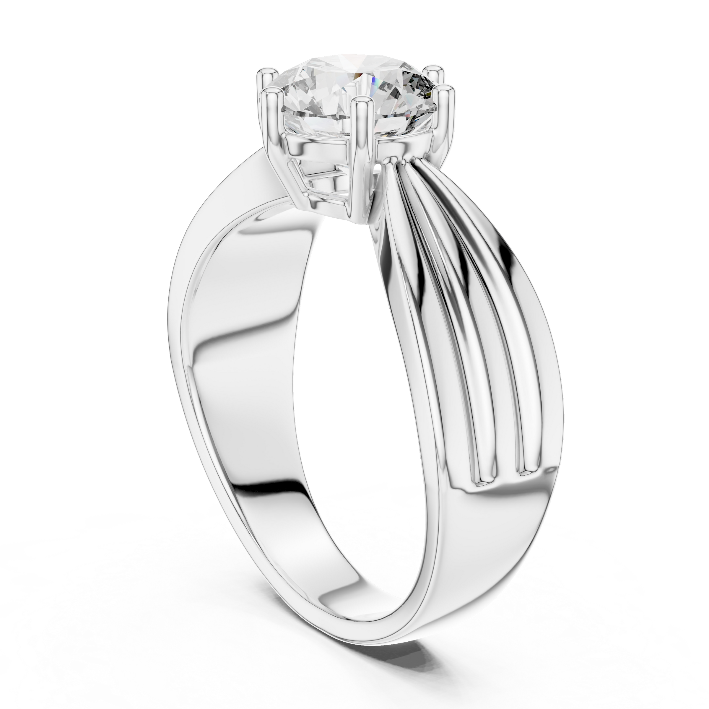 1–3 Carat Round Brilliant Lab-Grown Diamond Solitaire Engagement Ring – Wide Band with Six Prong Setting in 18K Gold