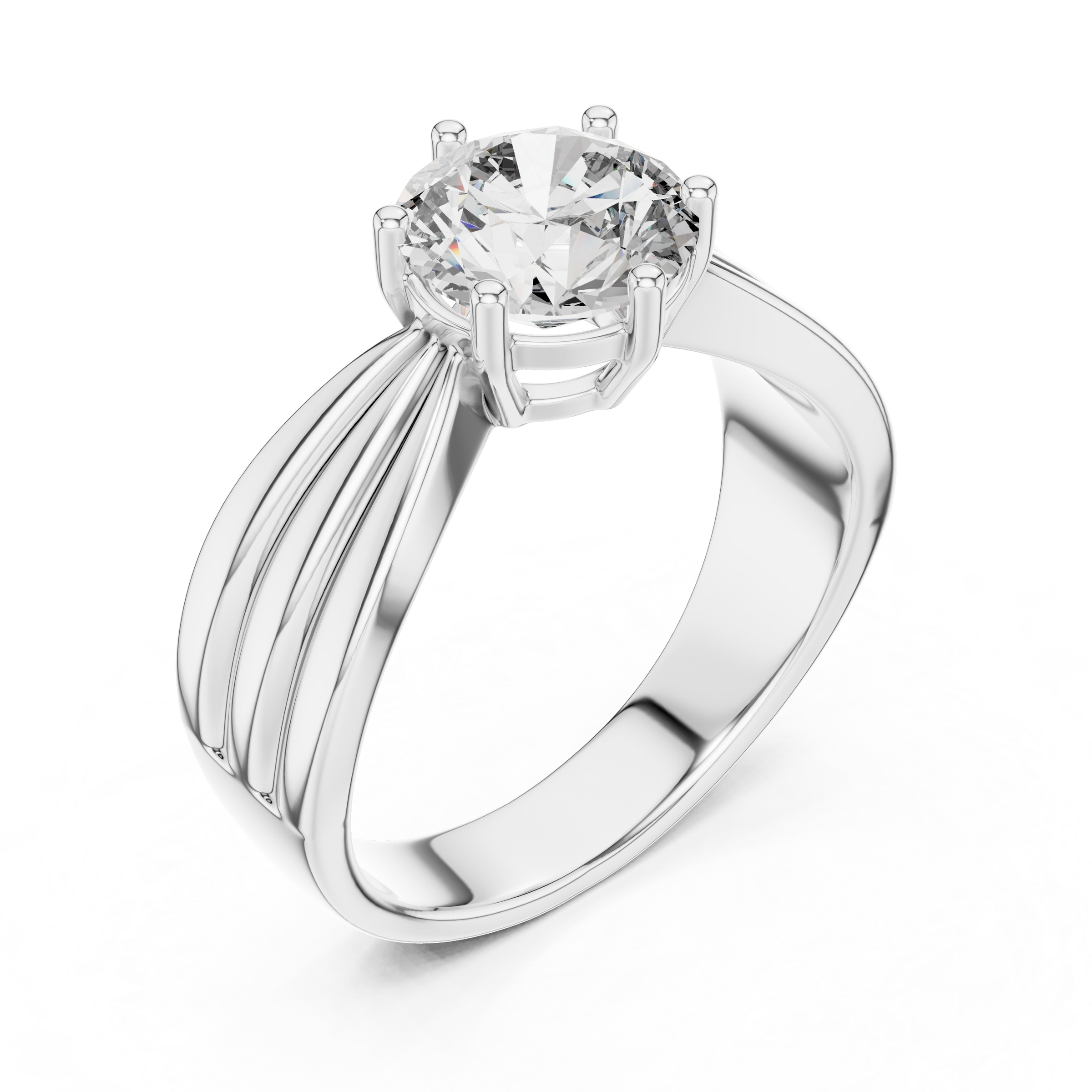 1–3 Carat Round Brilliant Lab-Grown Diamond Solitaire Engagement Ring – Wide Band with Six Prong Setting in 18K Gold