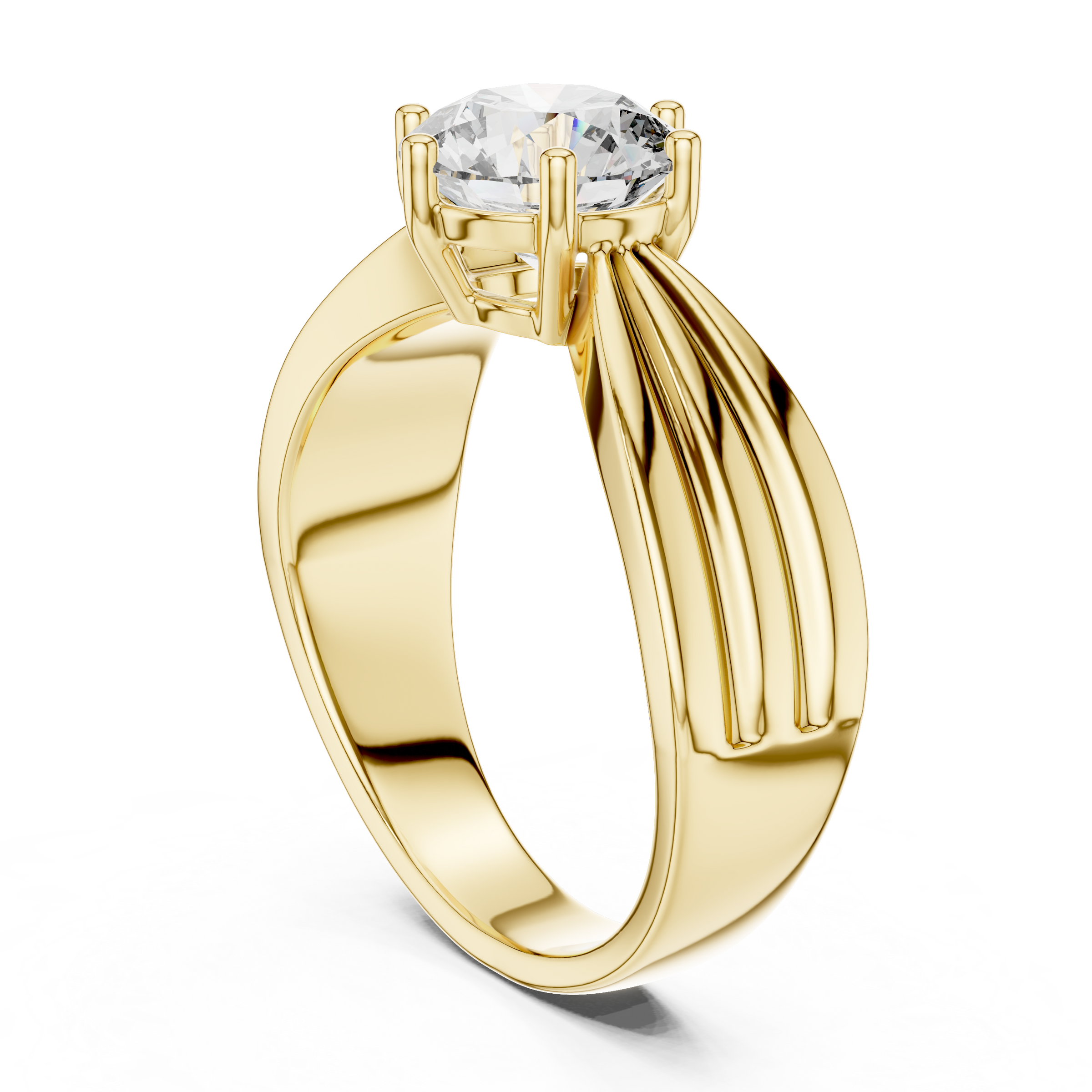 1–3 Carat Round Brilliant Lab-Grown Diamond Solitaire Engagement Ring – Wide Band with Six Prong Setting in 18K Gold