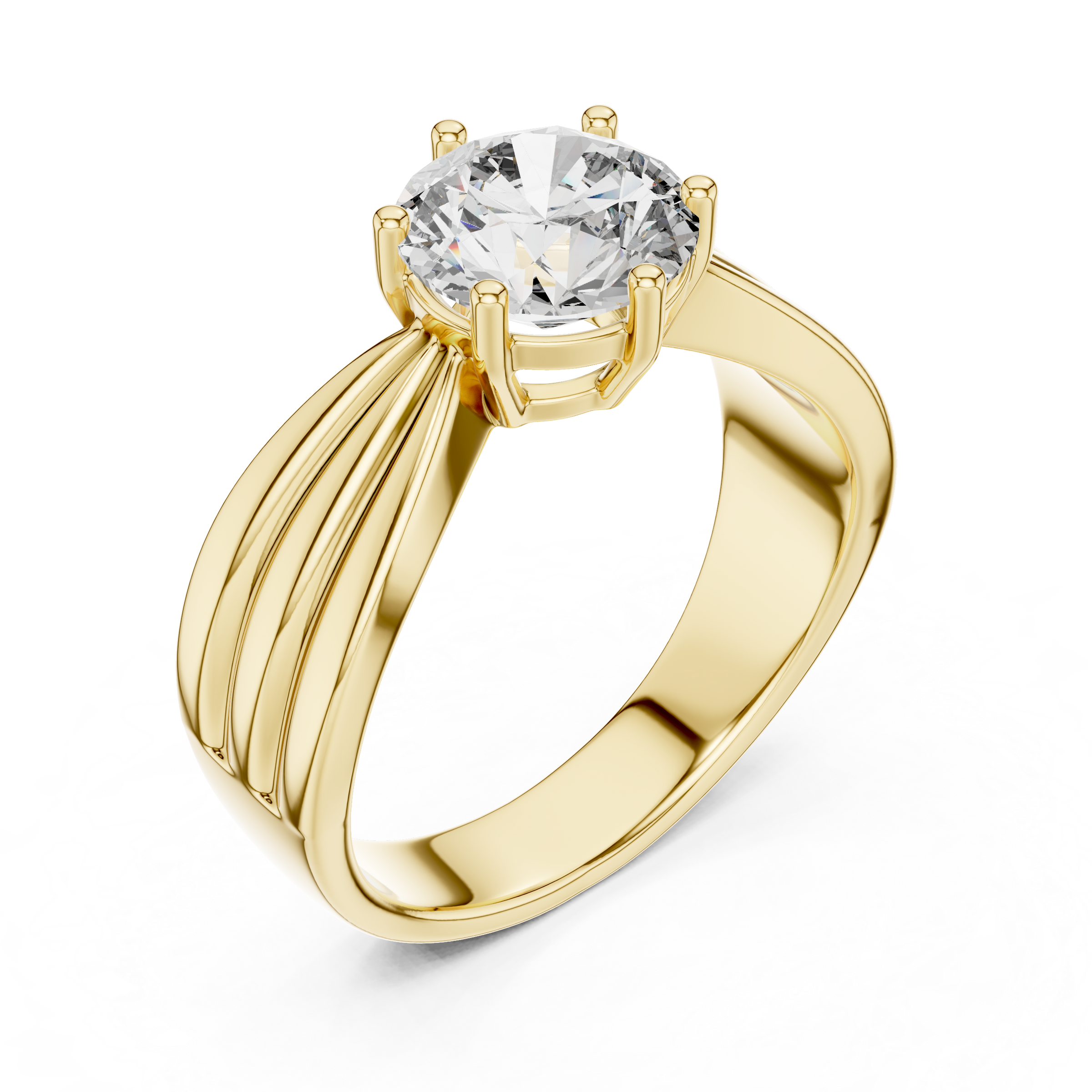 1–3 Carat Round Brilliant Lab-Grown Diamond Solitaire Engagement Ring – Wide Band with Six Prong Setting in 18K Gold