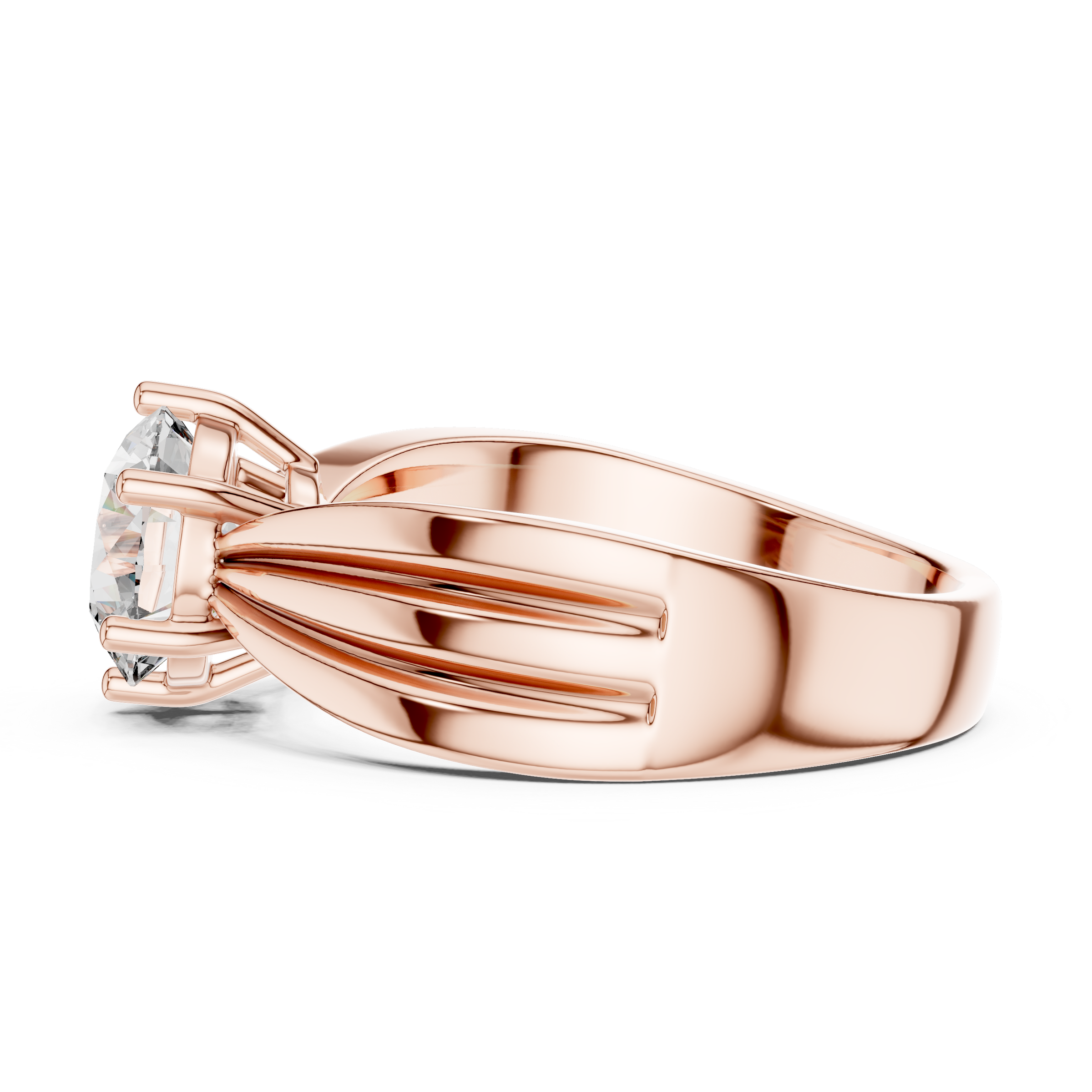 1–3 Carat Round Brilliant Lab-Grown Diamond Solitaire Engagement Ring – Wide Band with Six Prong Setting in 18K Gold