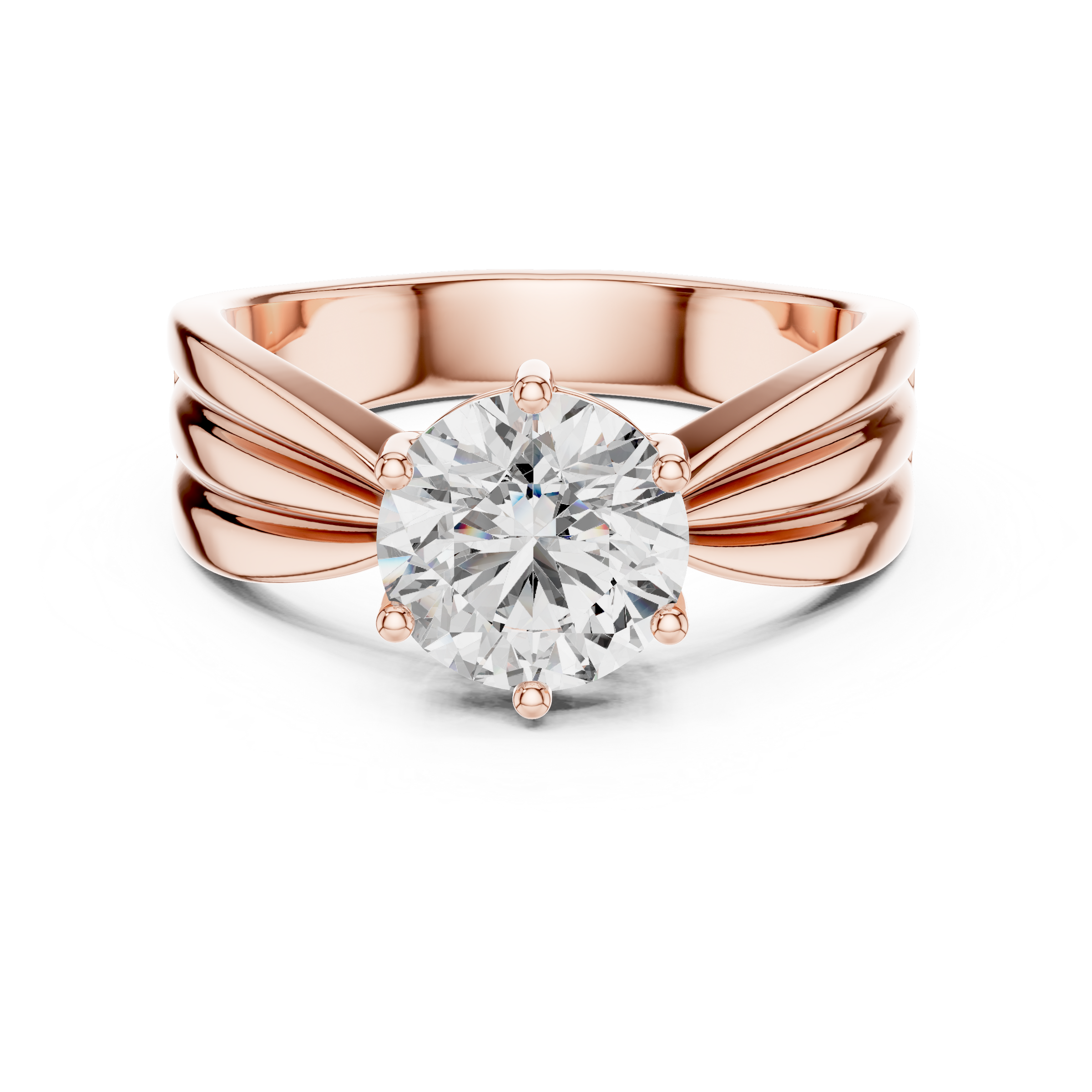 1–3 Carat Round Brilliant Lab-Grown Diamond Solitaire Engagement Ring – Wide Band with Six Prong Setting in 18K Gold